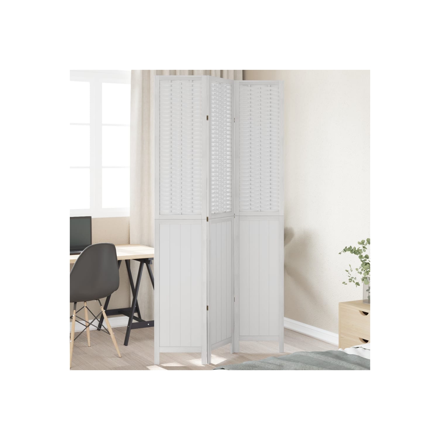 VidaXL – Séparateur de pièce à 3 panneaux en bois massif blanc Paulownia