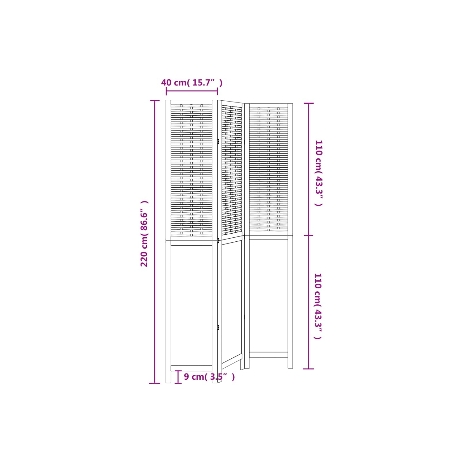 VidaXL – Séparateur de pièce à 3 panneaux en bois massif blanc Paulownia