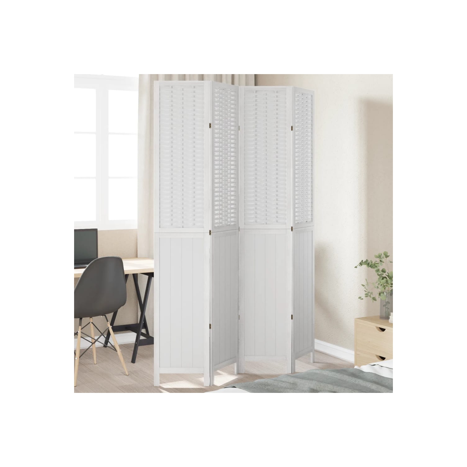 VidaXL – Séparateur de pièce à 4 panneaux en bois massif blanc Paulownia