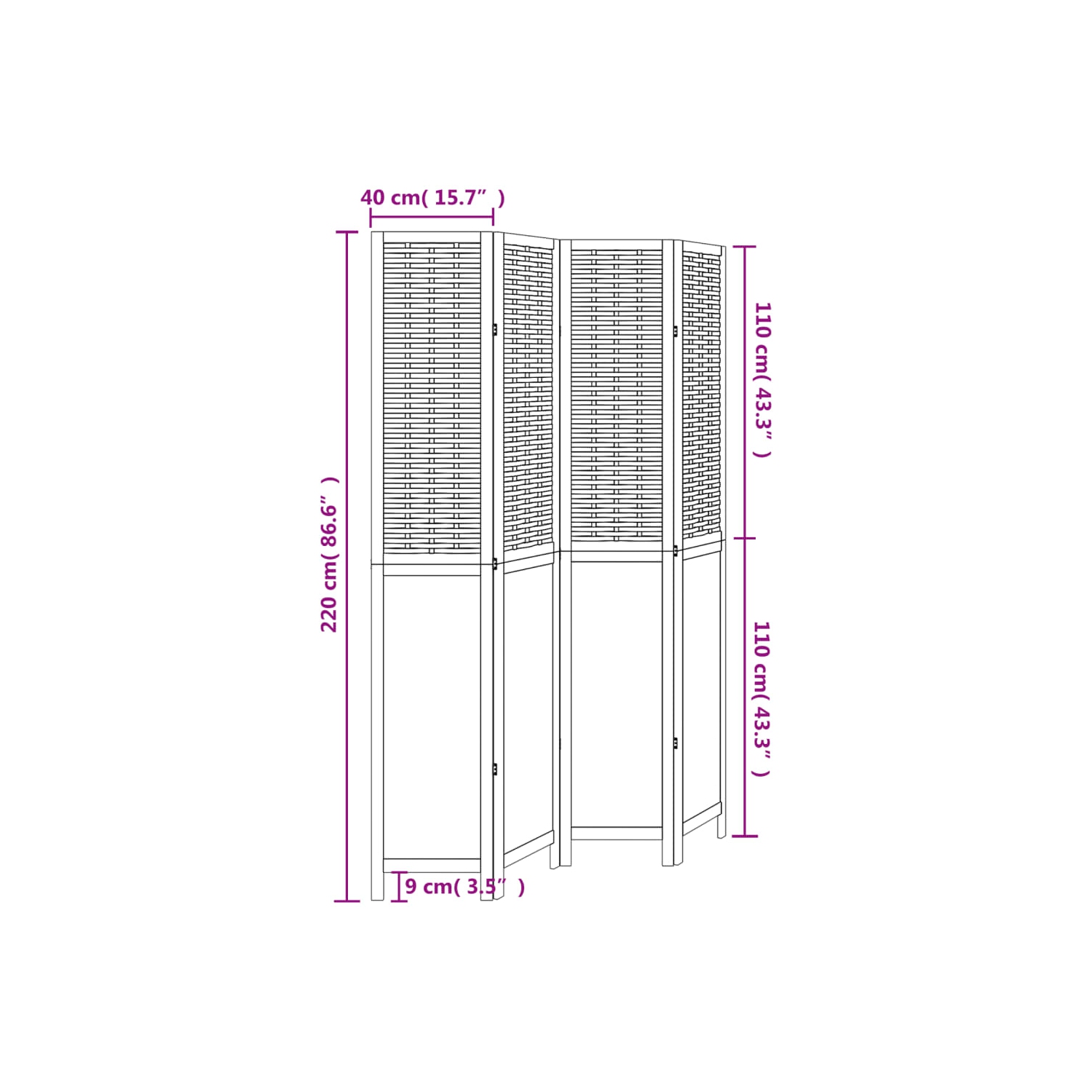 VidaXL – Séparateur de pièce à 4 panneaux en bois massif blanc Paulownia