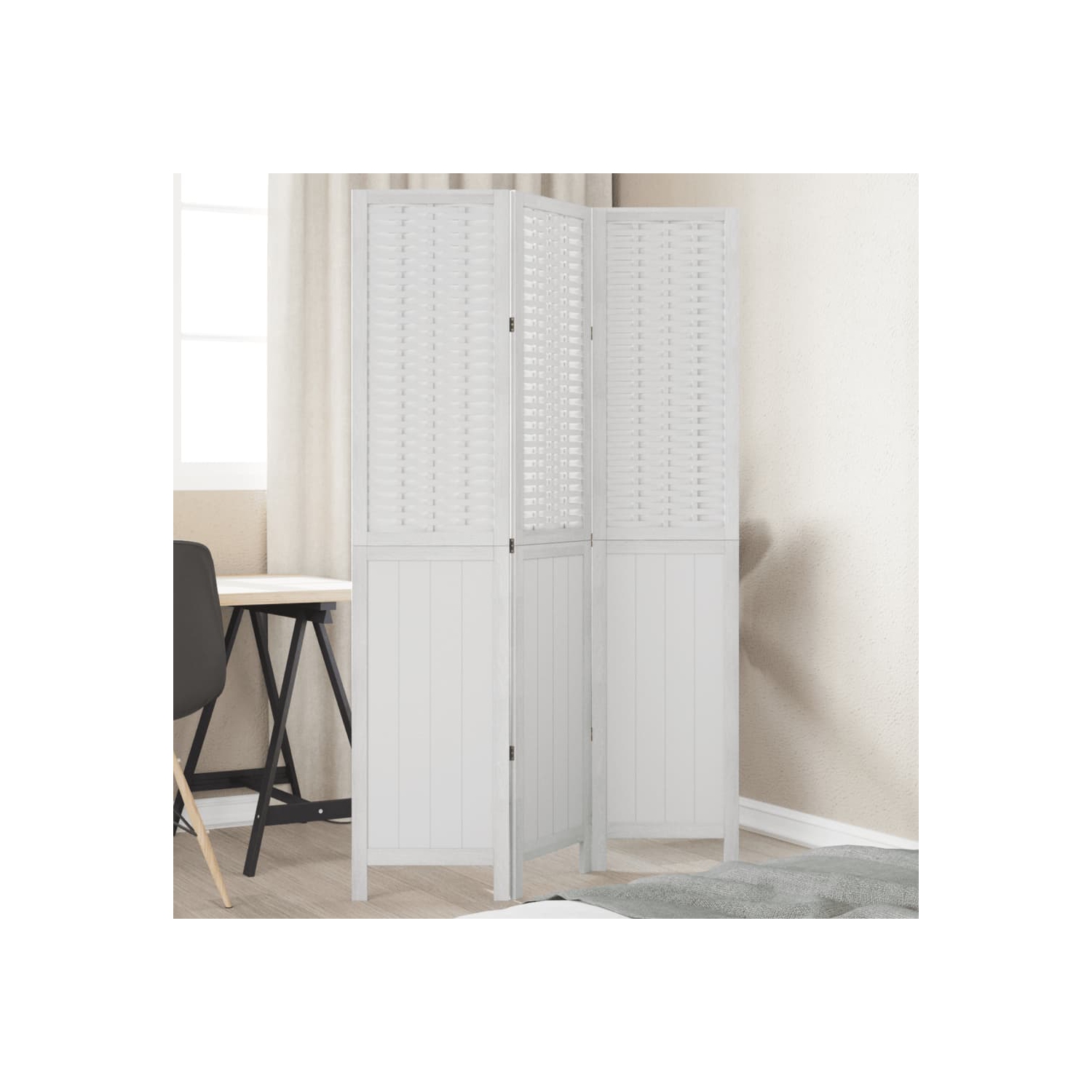 VidaXL – Séparateur de pièce à 3 panneaux en bois massif blanc Paulownia