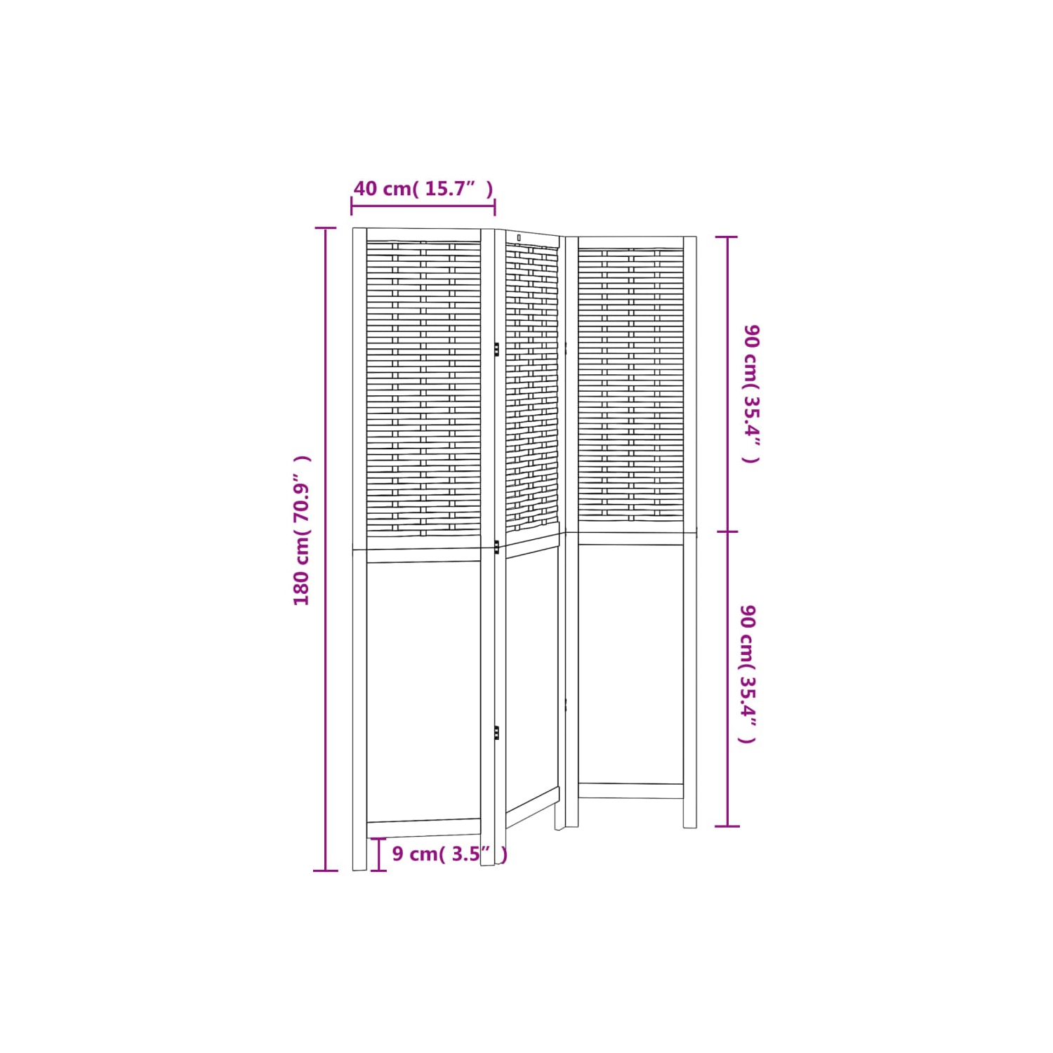 VidaXL – Séparateur de pièce à 3 panneaux en bois massif blanc Paulownia