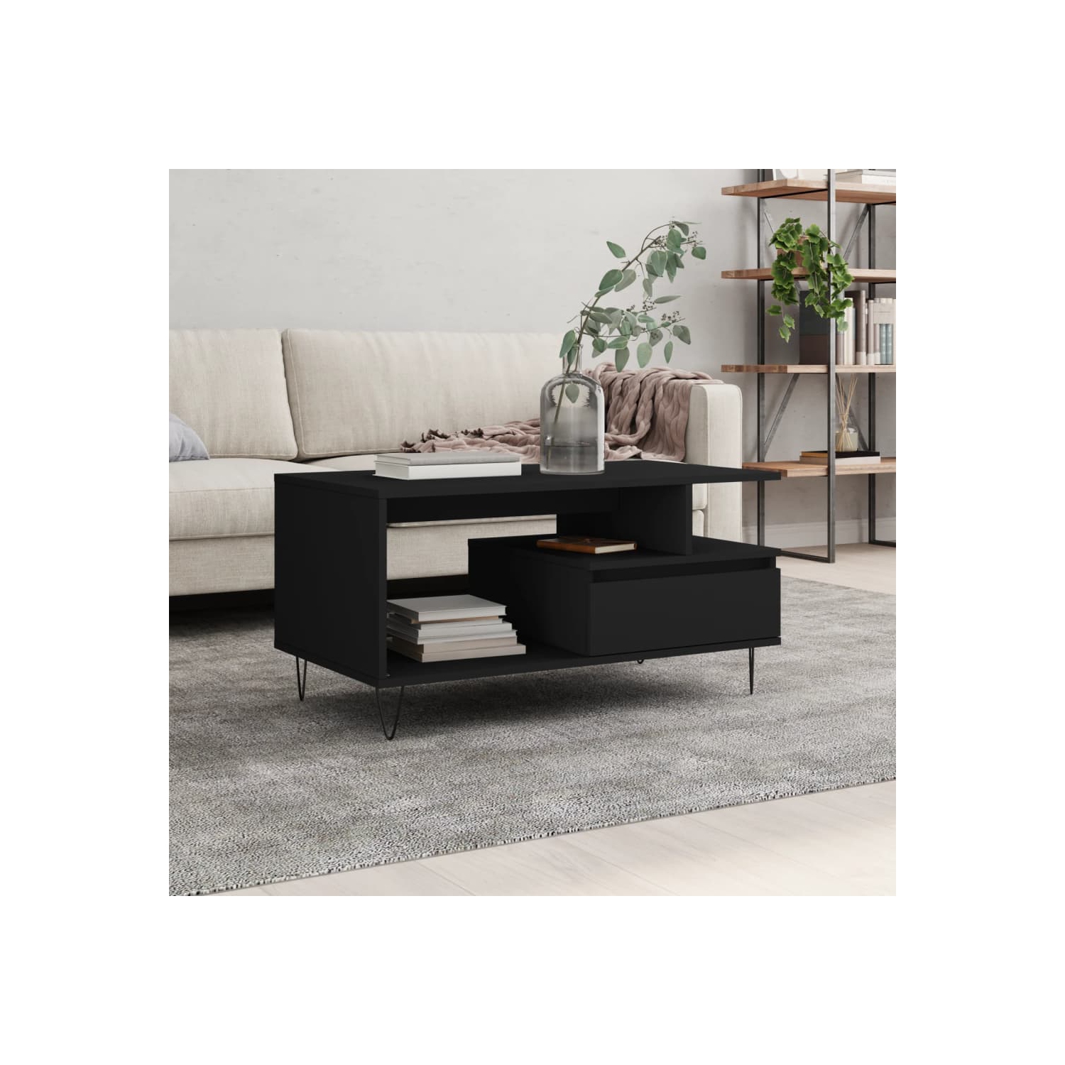 vidaXL Coffee Table Black 90x49x45 cm Engineered Wood