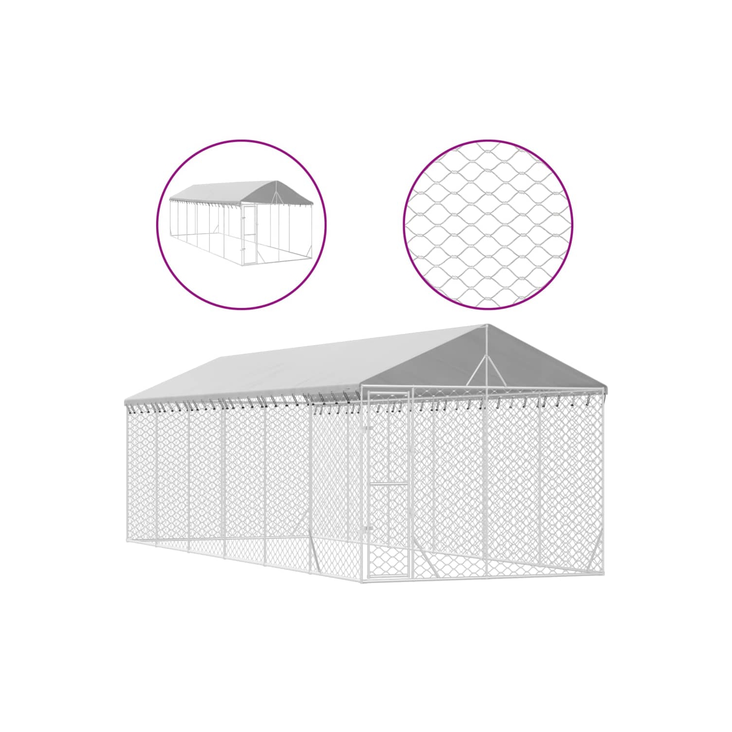 vidaXL Outdoor Dog Kennel with Roof Silver 3x9x2.5 m Galvanised Steel