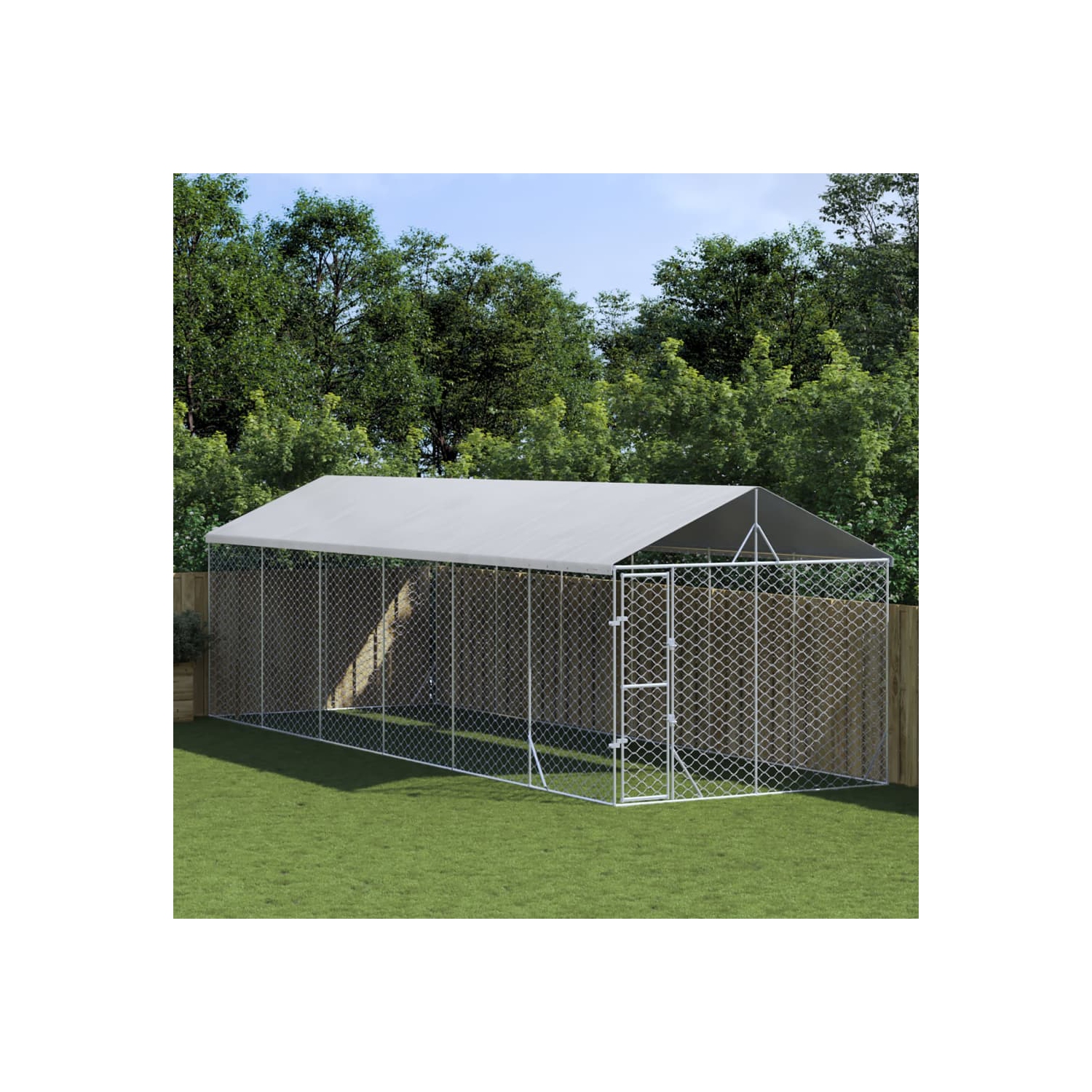 vidaXL Outdoor Dog Kennel with Roof Silver 3x9x2.5 m Galvanised Steel