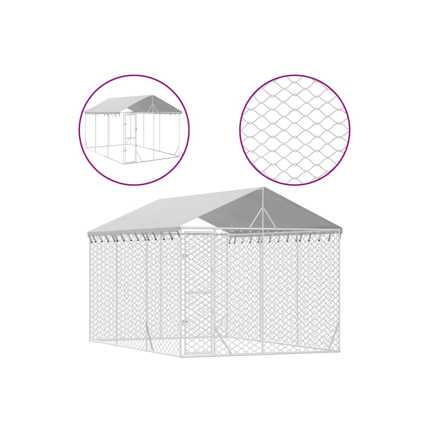 vidaXL Outdoor Dog Kennel with Roof Silver 3x4.5x2.5 m Galvanised Steel