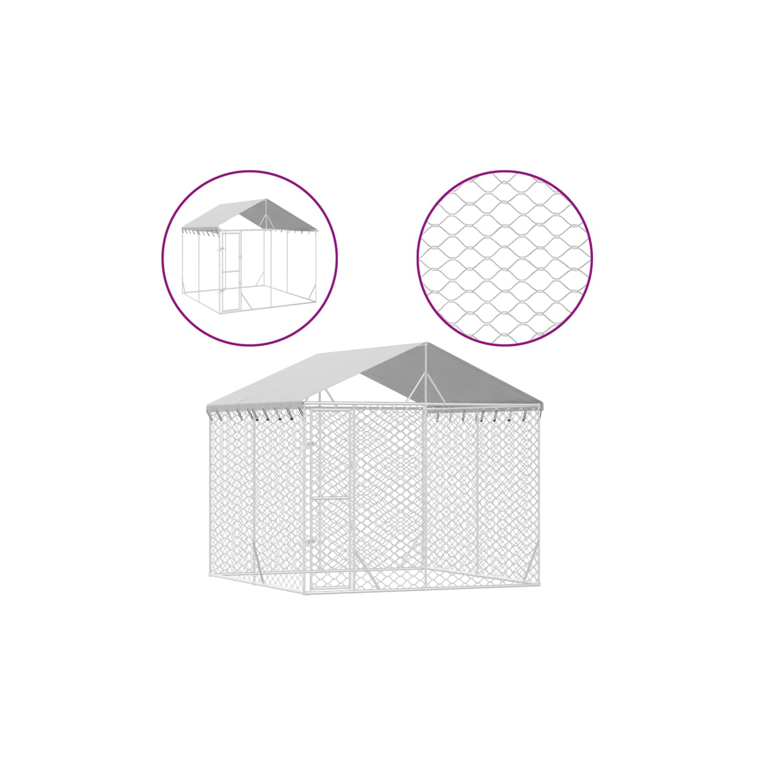 Fenouil pour chien d'extérieur vidaXL avec toit argenté 3x3x2.5&nbsp;m acier galvanisé