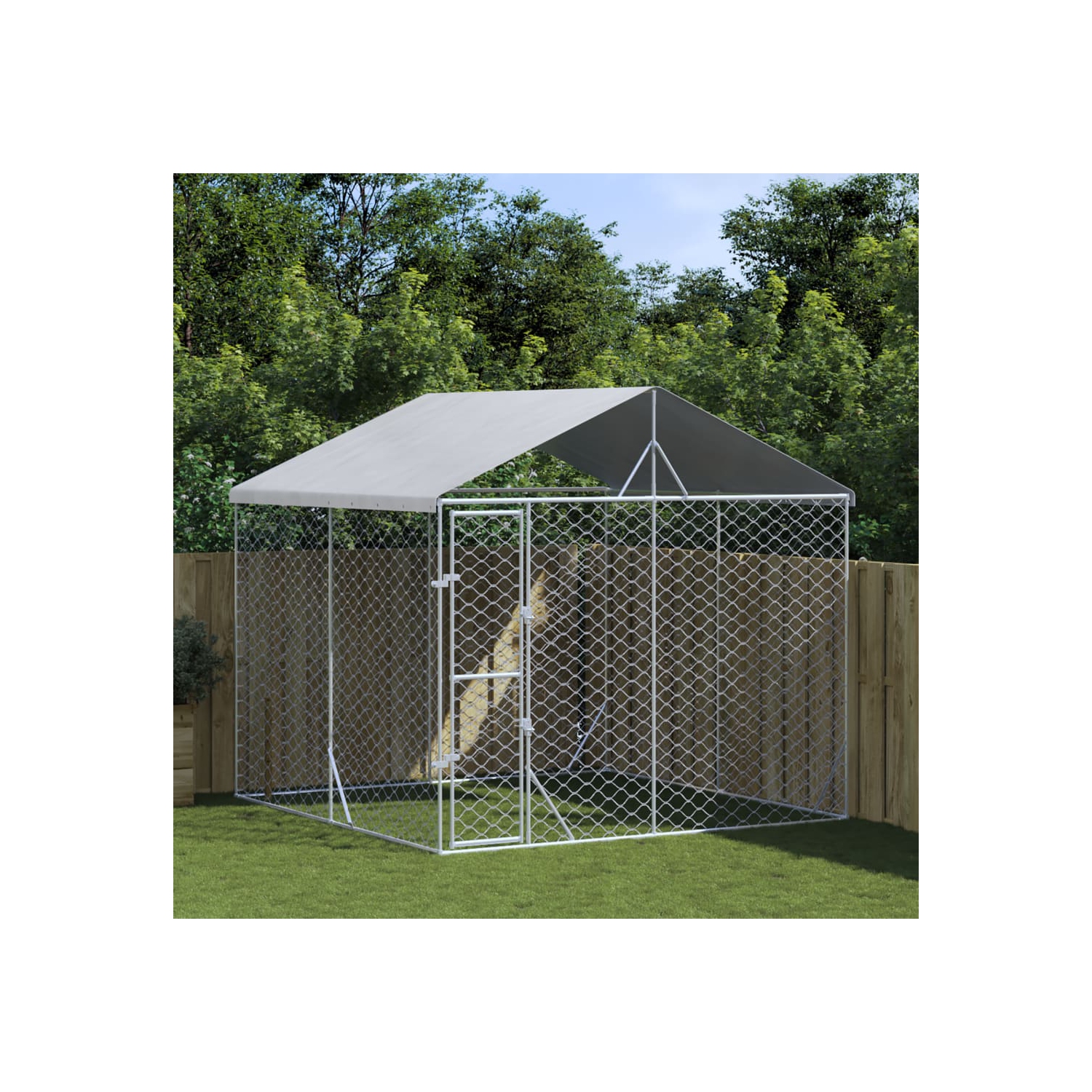 Fenouil pour chien d'extérieur vidaXL avec toit argenté 3x3x2.5&nbsp;m acier galvanisé