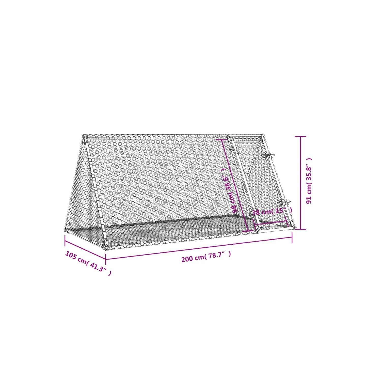 vidaXL Rabbit Hutch Silver 200x105x91 cm Galvanised Steel