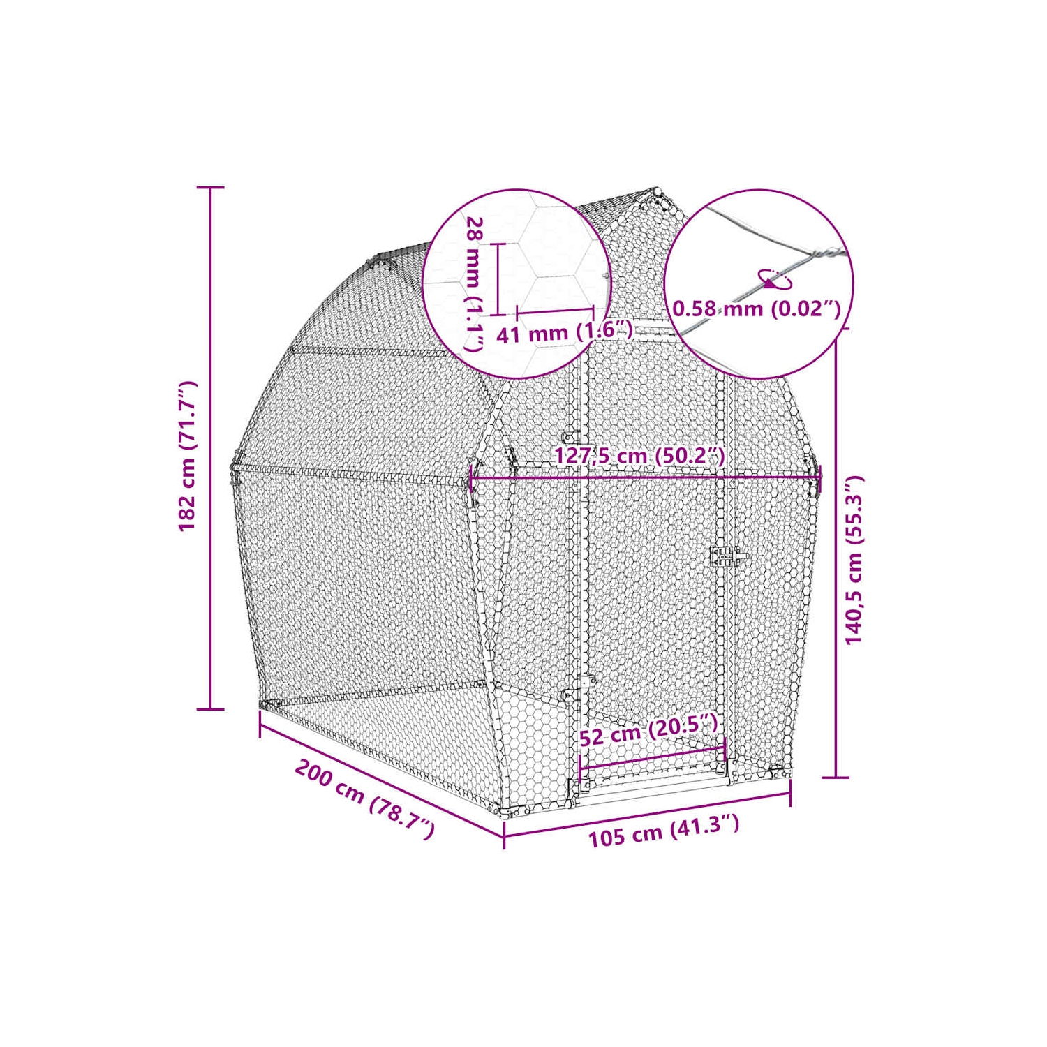 Cage de poulet vidaXL en acier galvanisé 200 x 105 x 182 cm argenté