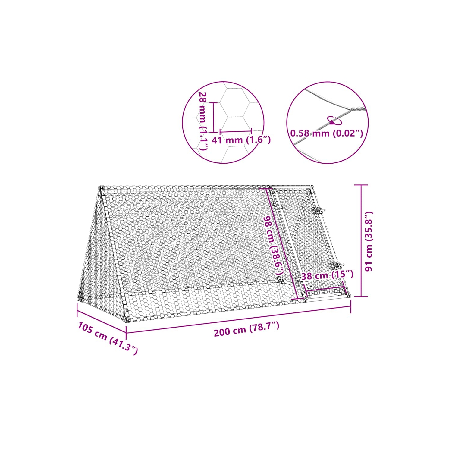 vidaXL Chicken Cage Silver 200x105x91 cm Galvanised Steel