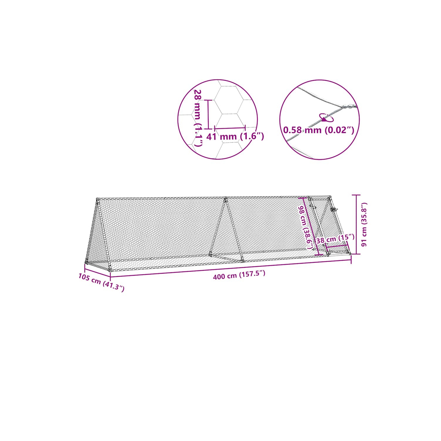 vidaXL Chicken Cage Silver 400x105x91 cm Galvanised Steel