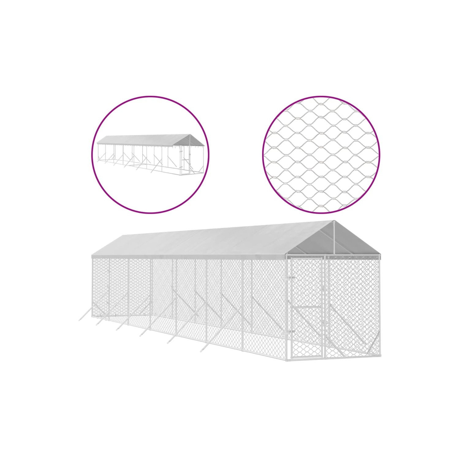 vidaXL Outdoor Dog Kennel with Roof Silver 2x14x2.5 m Galvanised Steel