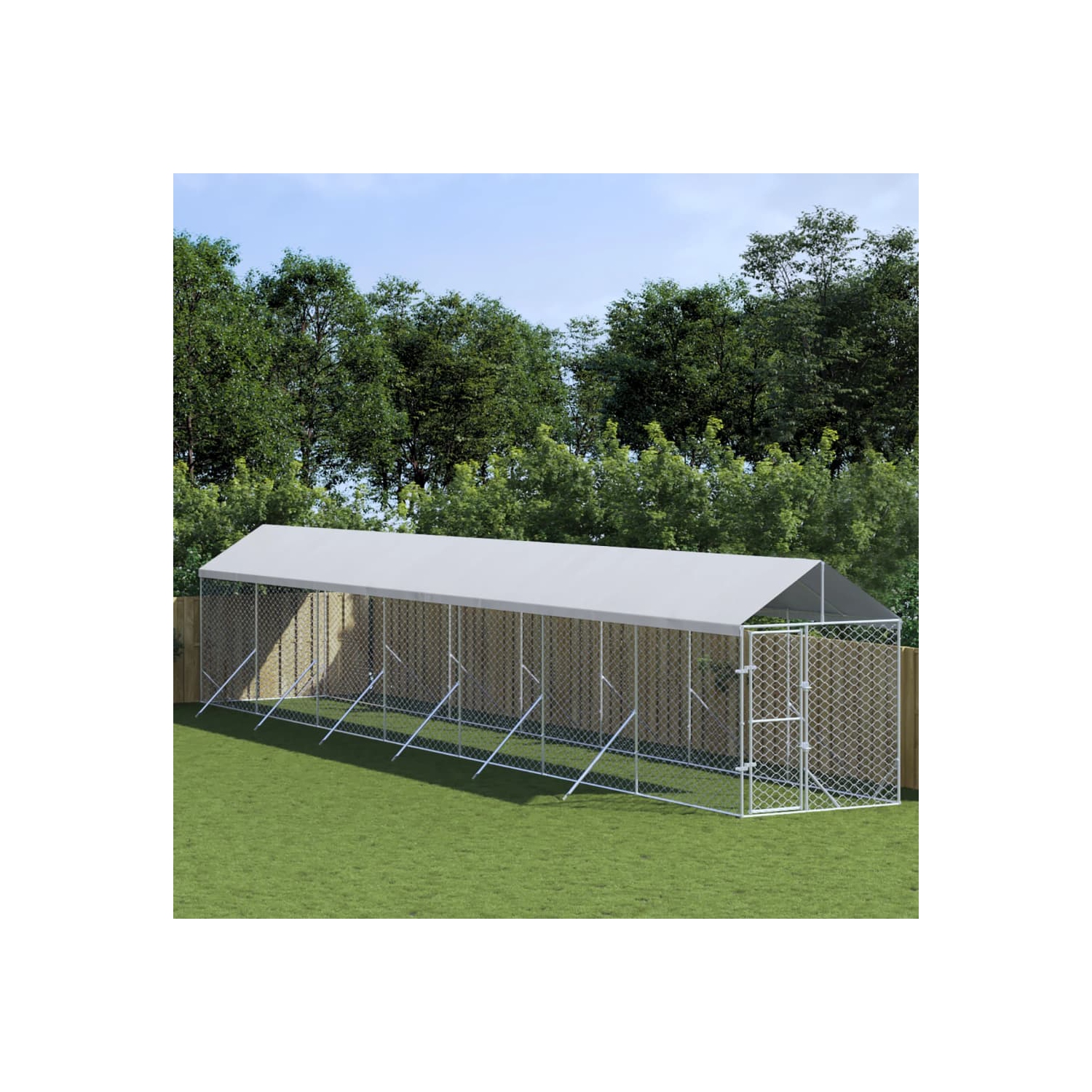 vidaXL Outdoor Dog Kennel with Roof Silver 2x14x2.5 m Galvanised Steel