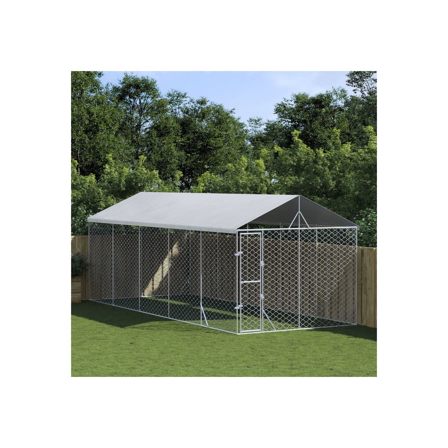 Fenouil pour chien d'extérieur vidaXL avec toit argenté 3x7,5x2.5 m acier galvanisé