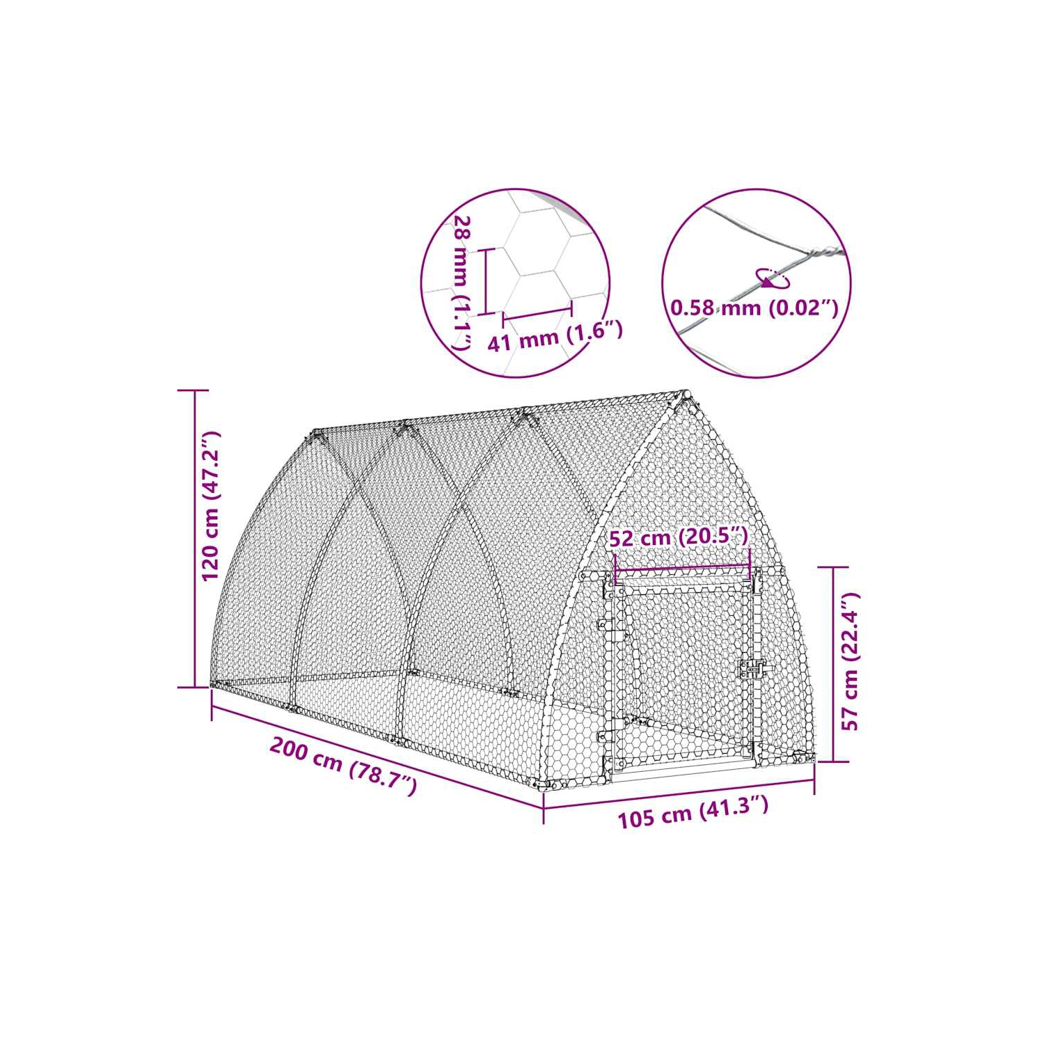 vidaXL Chicken Cage Silver 300x105x120 cm Galvanised Steel