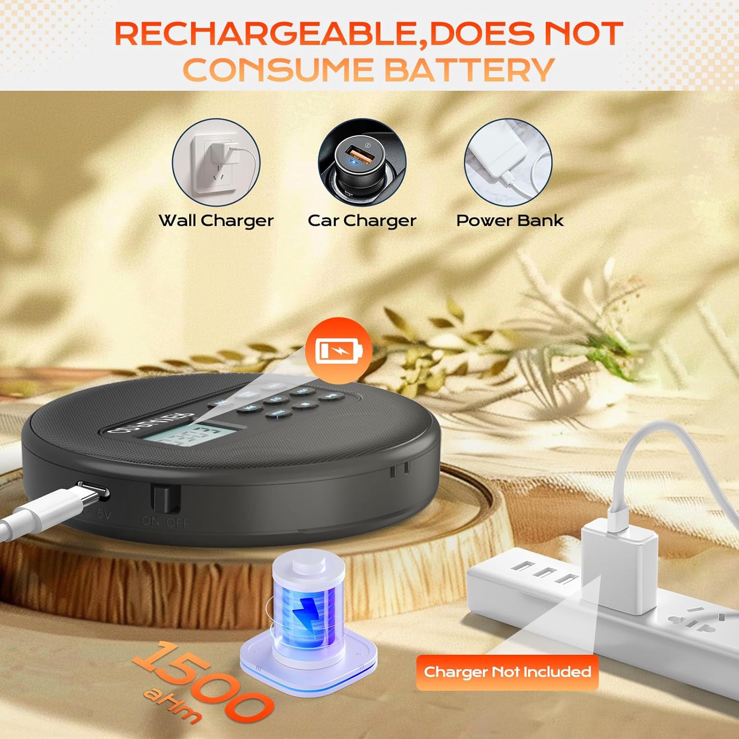 Lecteur CD portatif avec haut-parleurs, lecteur CD Walkman rechargeable pour la maison de voiture, lecteur CD avec casque d'écoute, lecteur MP3/livre