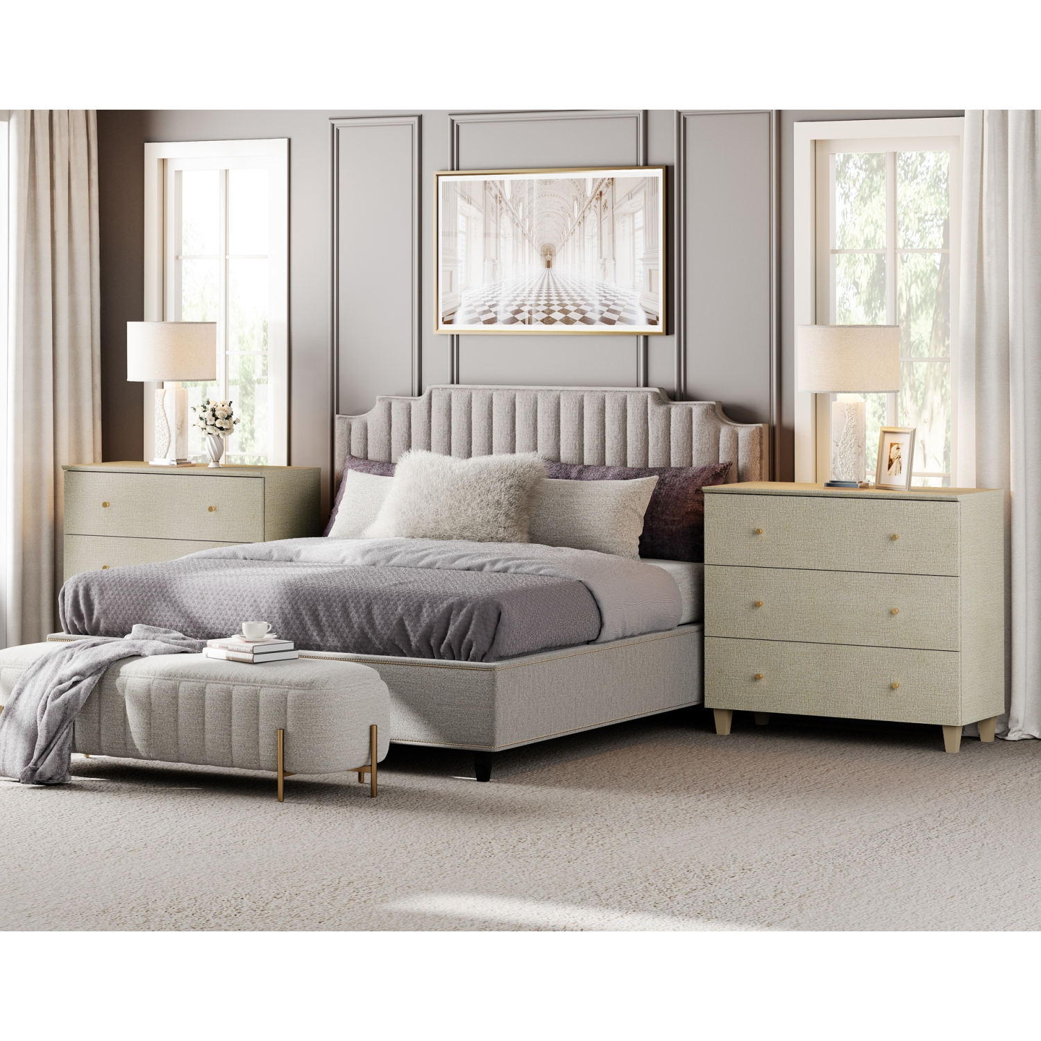 WAMPAT Set of 2 Nightstands with 3 Wide Drawers for Bedroom, Modern Wood Bedside Tables Chest Dressers Tall Night Stands, Large Sofa Side End Tables