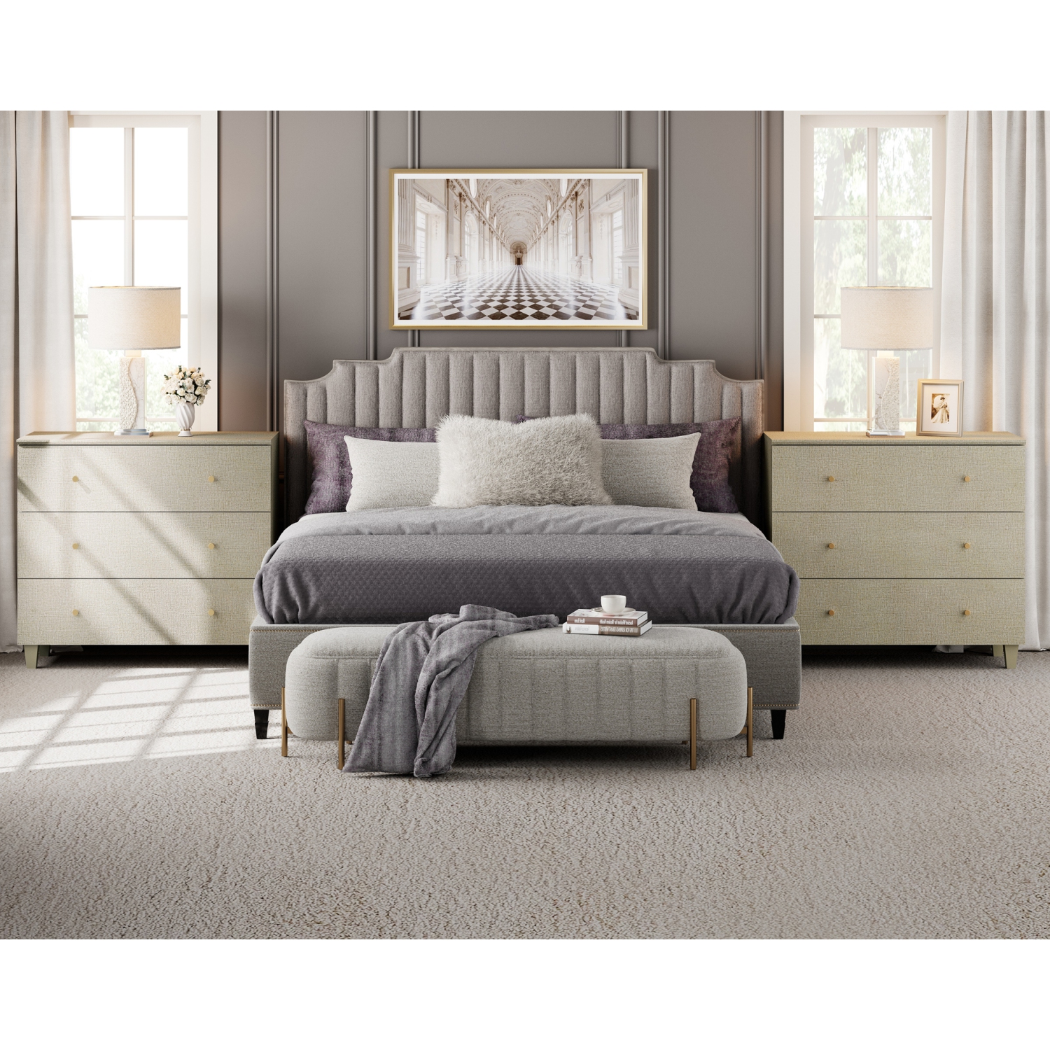 WAMPAT Set of 2 Nightstands with 3 Wide Drawers for Bedroom, Modern Wood Bedside Tables Chest Dressers Tall Night Stands, Large Sofa Side End Tables