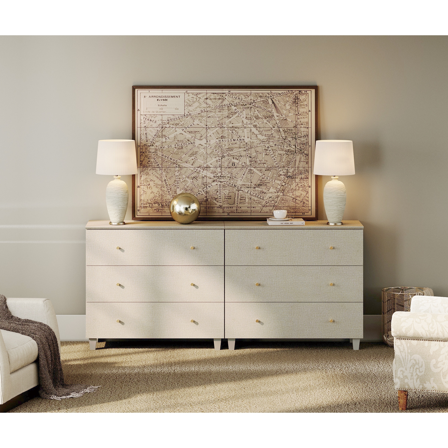 WAMPAT Set of 2 Nightstands with 3 Wide Drawers for Bedroom, Modern Wood Bedside Tables Chest Dressers Tall Night Stands, Large Sofa Side End Tables