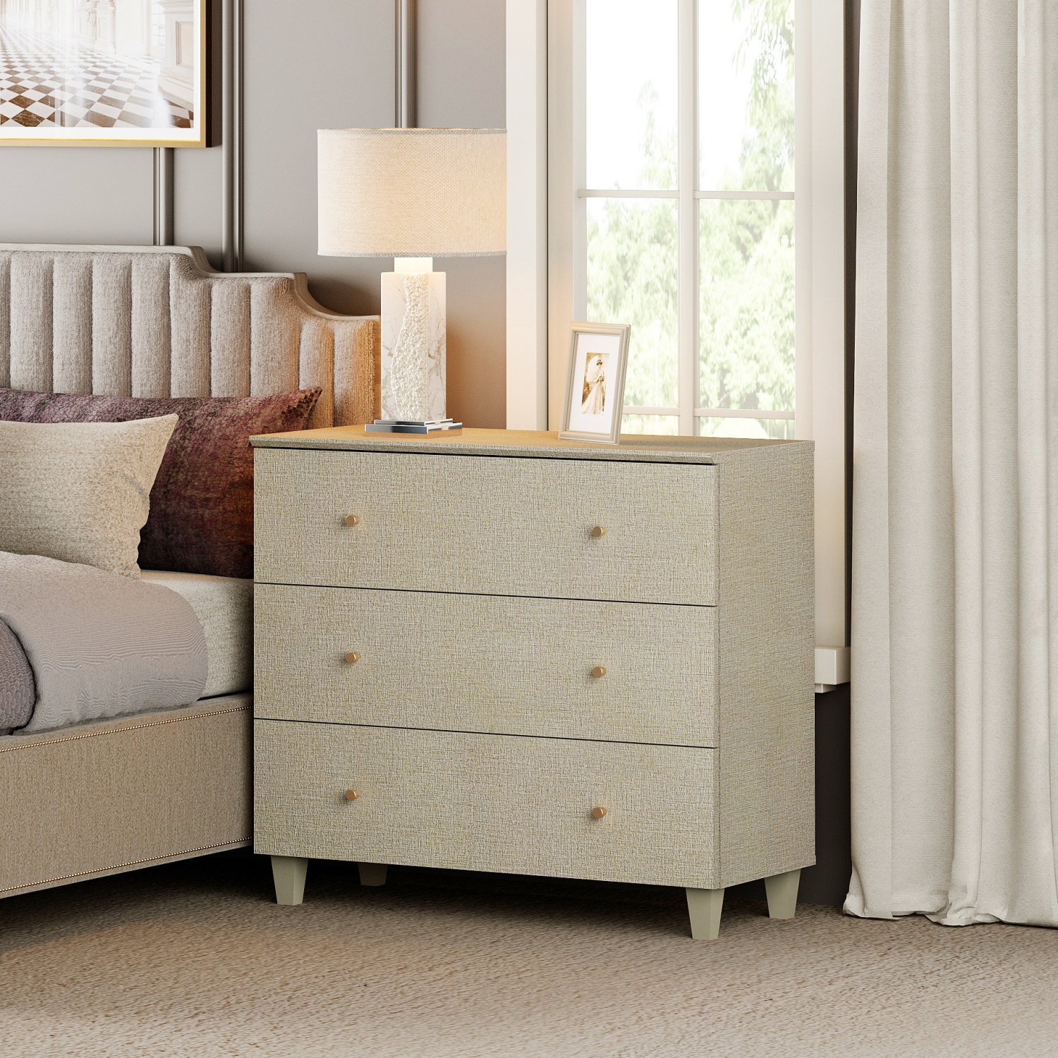 Table de chevet avec 3 grands tiroirs pour la chambre, commode commode en bois moderne, grande table de chevet, grande table d'appoint pour le salon,