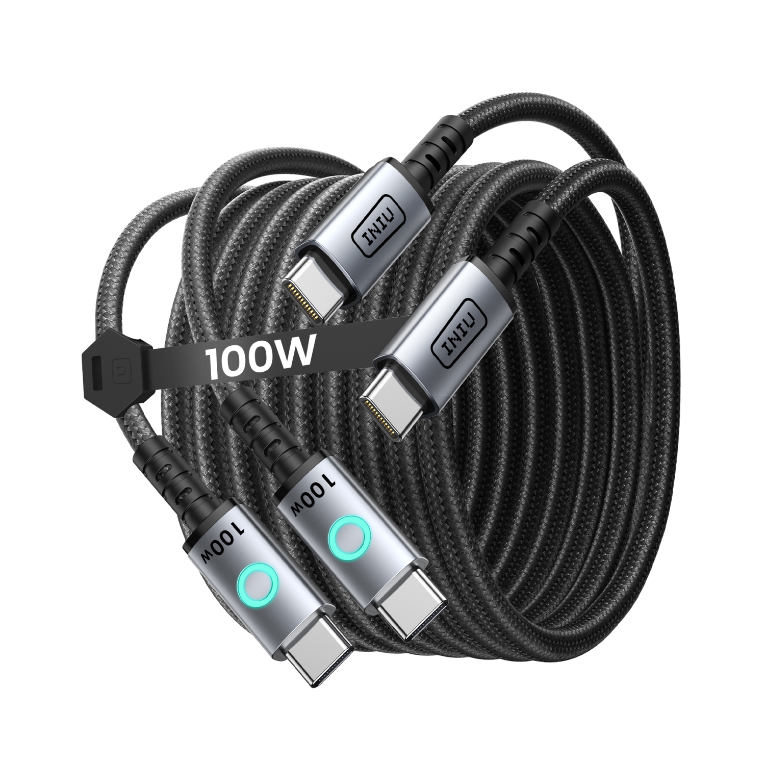 INIU 100W USB C to USB C Cable, 6.6ft 2-Pack Fast Charging Type C Cable for iPhone 16 15 Samsung Macbook iPad Kindle etc.