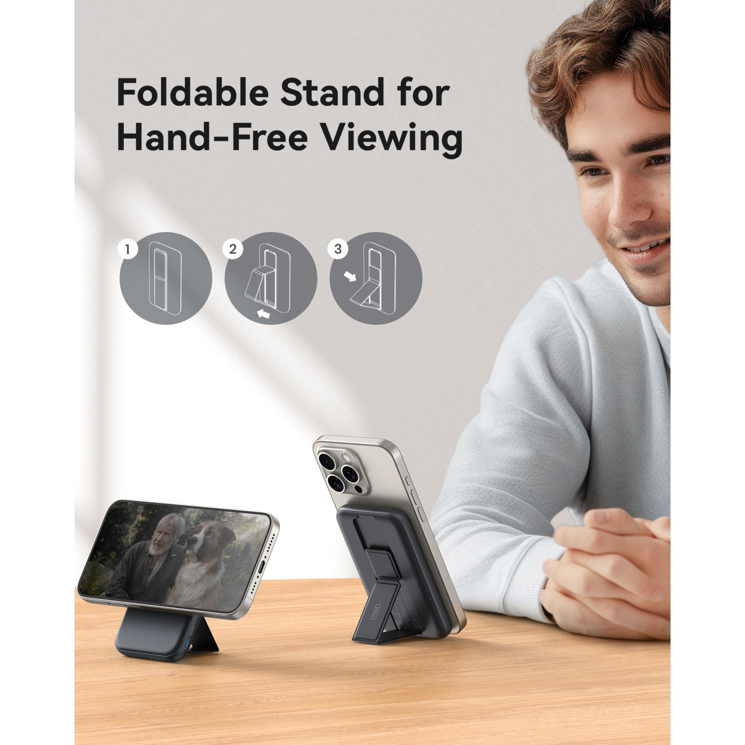 Chargeur portable 30&nbsp;W 10000&nbsp;mAh ultracompact avec support pliable pour iPhone 15/14/13/12