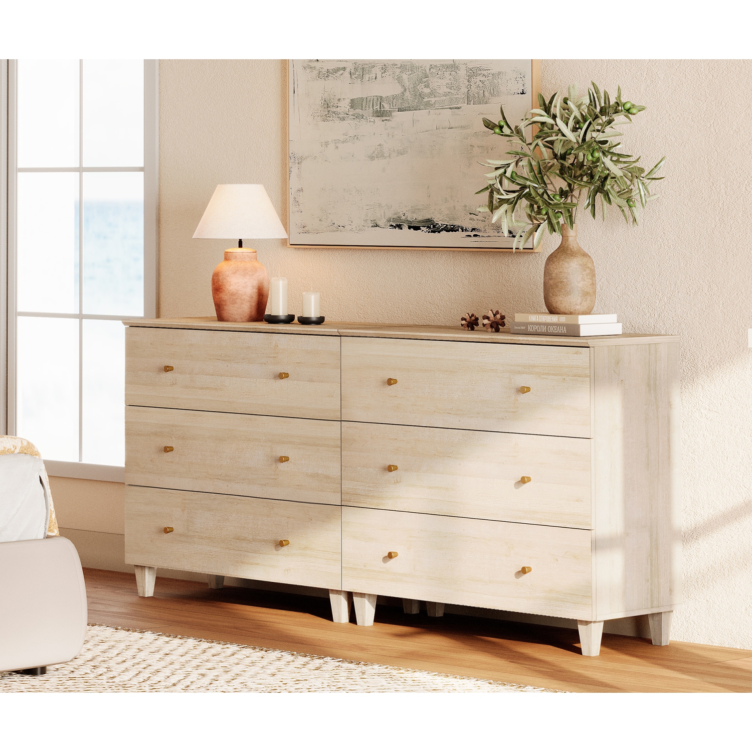 WAMPAT Set of 2 Nightstands with 3 Wide Drawers for Bedroom, Modern Wood Bedside Tables Chest Dressers Tall Night Stands, Large Sofa Side End Tables