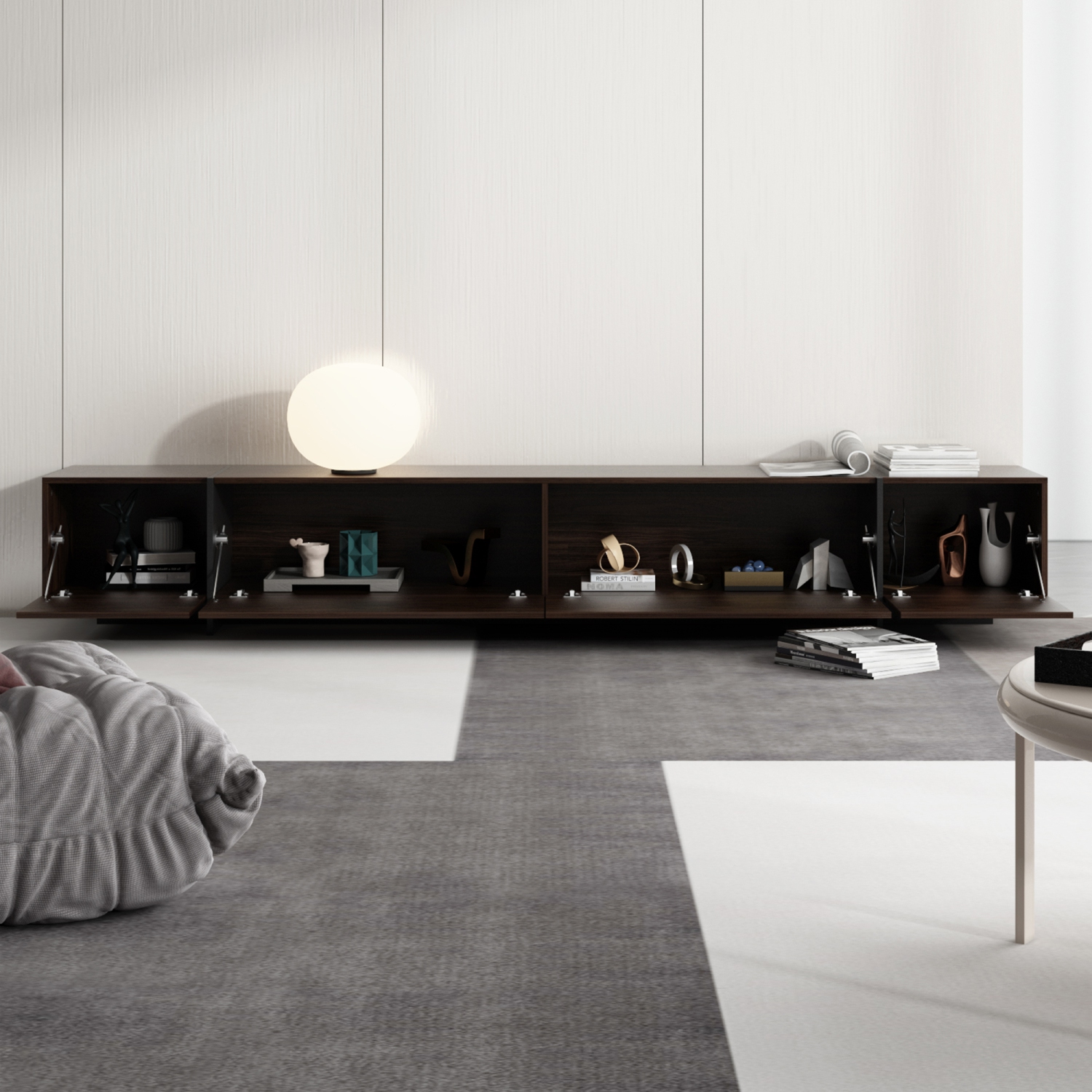 Homsee Wall-Mounted Modern TV Stand with Drop-Down Doors, Spacious Storage, and Sleek Design for Living Room Dark Brown