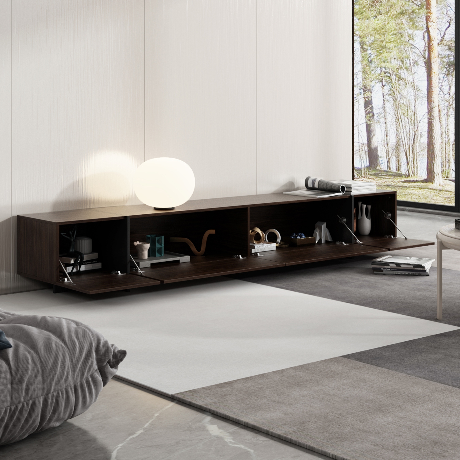 Homsee Wall-Mounted Modern TV Stand with Drop-Down Doors, Spacious Storage, and Sleek Design for Living Room Dark Brown