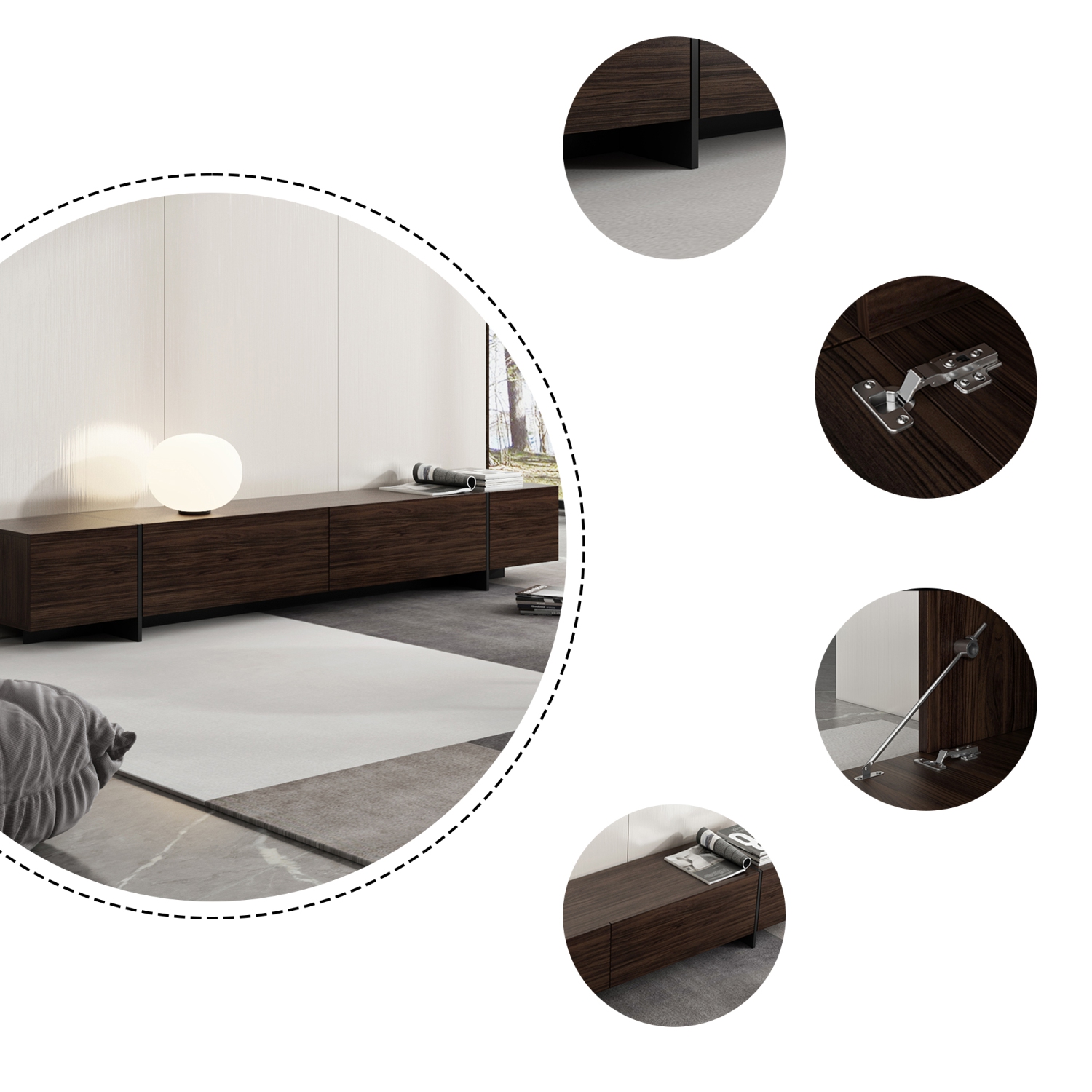 Homsee Wall-Mounted Modern TV Stand with Drop-Down Doors, Spacious Storage, and Sleek Design for Living Room Dark Brown