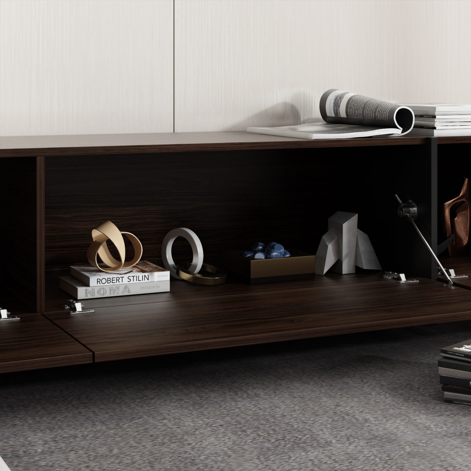 Homsee Wall-Mounted Modern TV Stand with Drop-Down Doors, Spacious Storage, and Sleek Design for Living Room Dark Brown