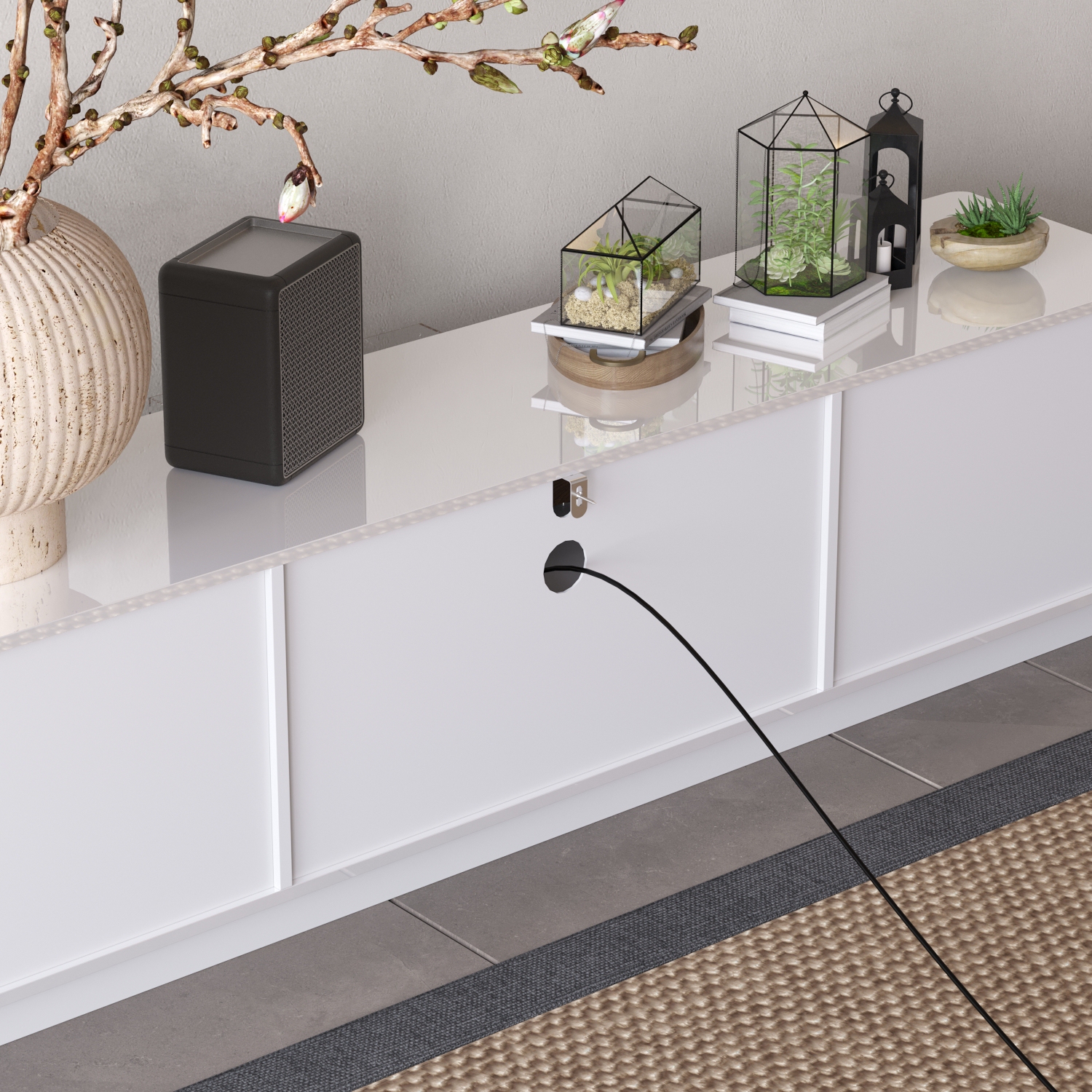 Homsee – Meuble pour téléviseur moderne très lustré avec tiroirs de rangement et tablettes ouvertes, 70,8&nbsp;po larg. X 14,5&nbsp;po prof. X