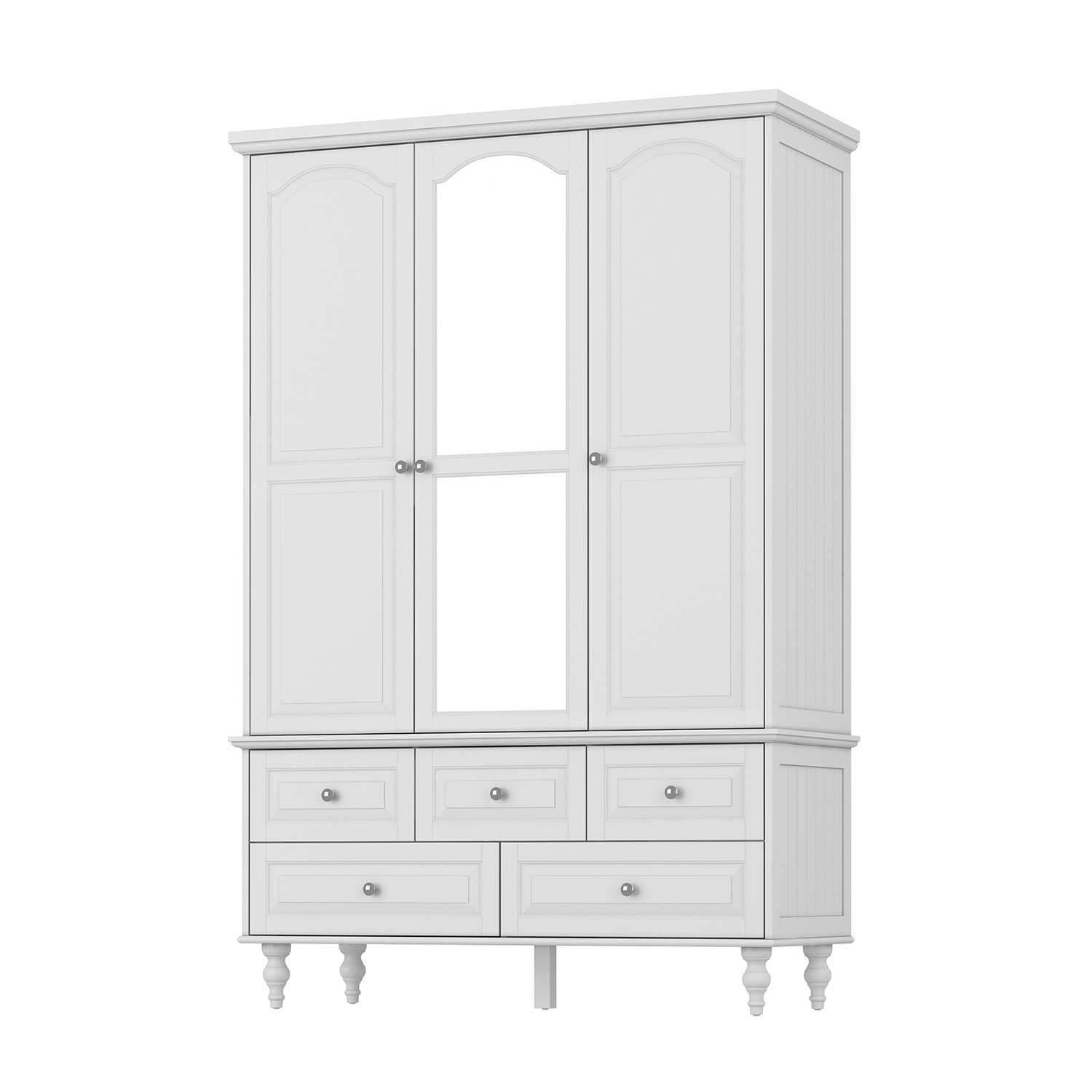 Garde-robe autonome blanc Homsee avec tringles suspendues, tablettes réglables et 5 tiroirs – Espace de rangement spacieux pour la chambre à coucher,