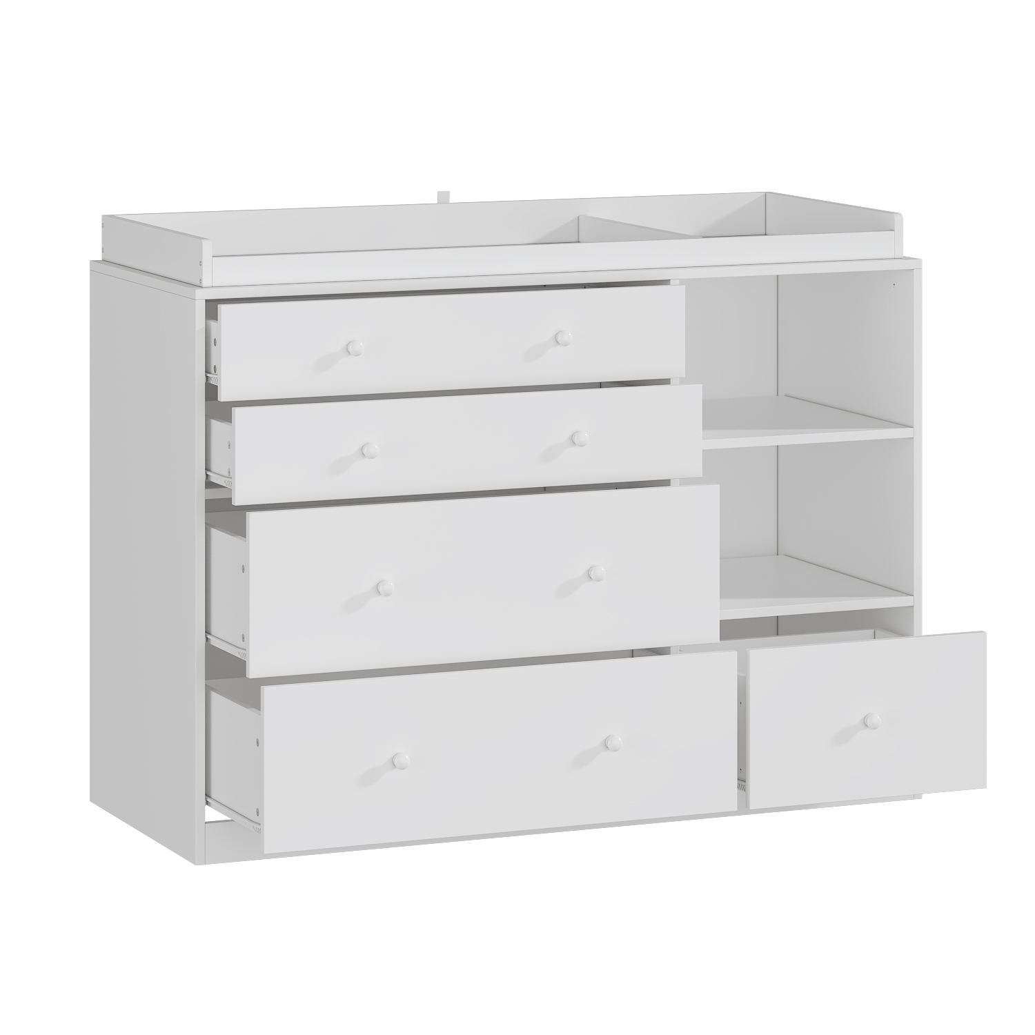 Homsee – Coffre de rangement à 5 tiroirs avec tablettes ouvertes, organisateur spacieux pour chambre à coucher ou chambre de bébé, blanc