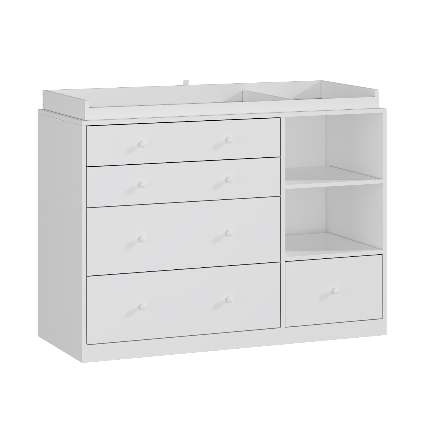 Homsee – Coffre de rangement à 5 tiroirs avec tablettes ouvertes, organisateur spacieux pour chambre à coucher ou chambre de bébé, blanc