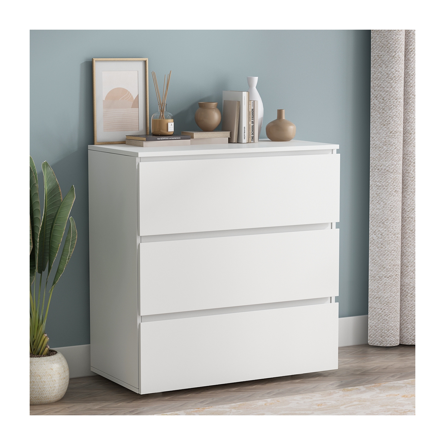 Homsee 3-Drawer Storage Chest, Compact Wooden Organizer for Bedroom, Living Room, or Office, White