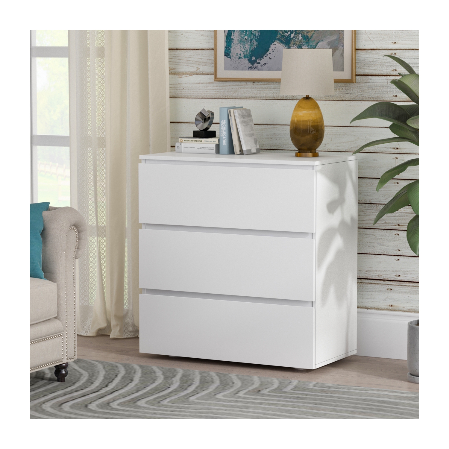 Homsee 3-Drawer Storage Chest, Compact Wooden Organizer for Bedroom, Living Room, or Office, White