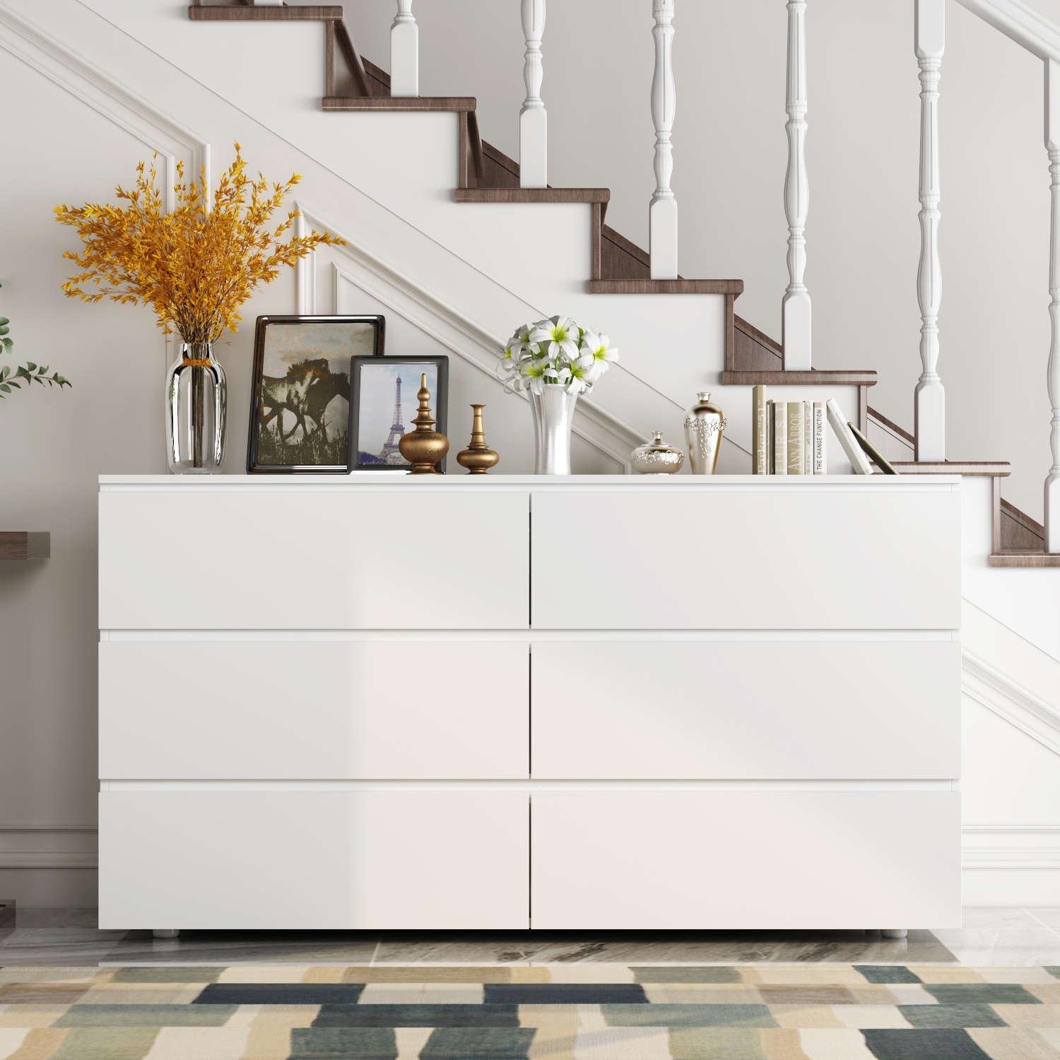 Homsee – Commode de rangement blanche à 6 7 tiroirs, sans poignée avec tiroirs escamotables pour chambre à coucher, blanc