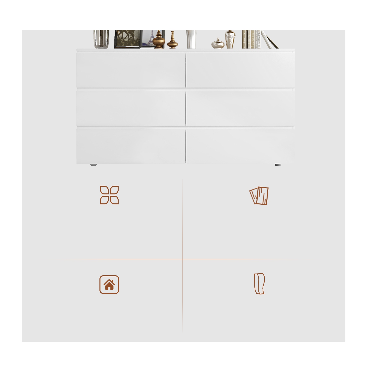 Homsee – Commode de rangement blanche à 6 7 tiroirs, sans poignée avec tiroirs escamotables pour chambre à coucher, blanc