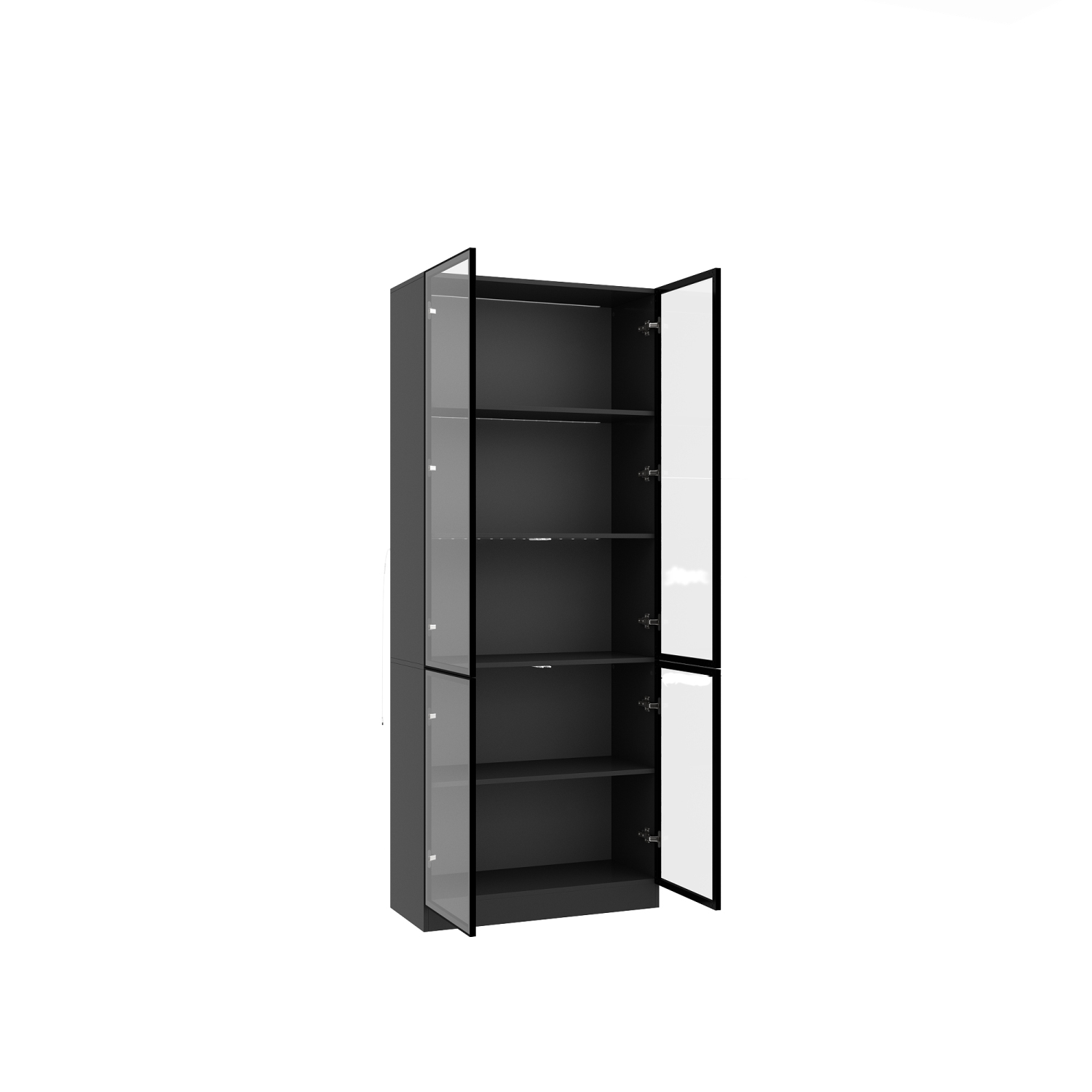 Homsee Modern Glass Door Display Cabinet with Adjustable Shelves and LED Lighting Black