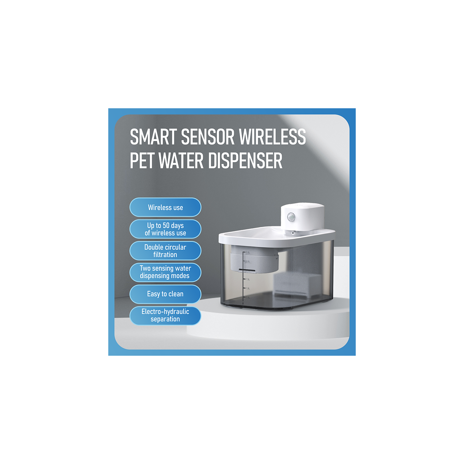 Fontaine d'eau sans fil pour chat 3&nbsp;L de DOGNESS, Fontaine à filtration ultra haute de qualité pour animal de compagnie 5000&nbsp;mAh