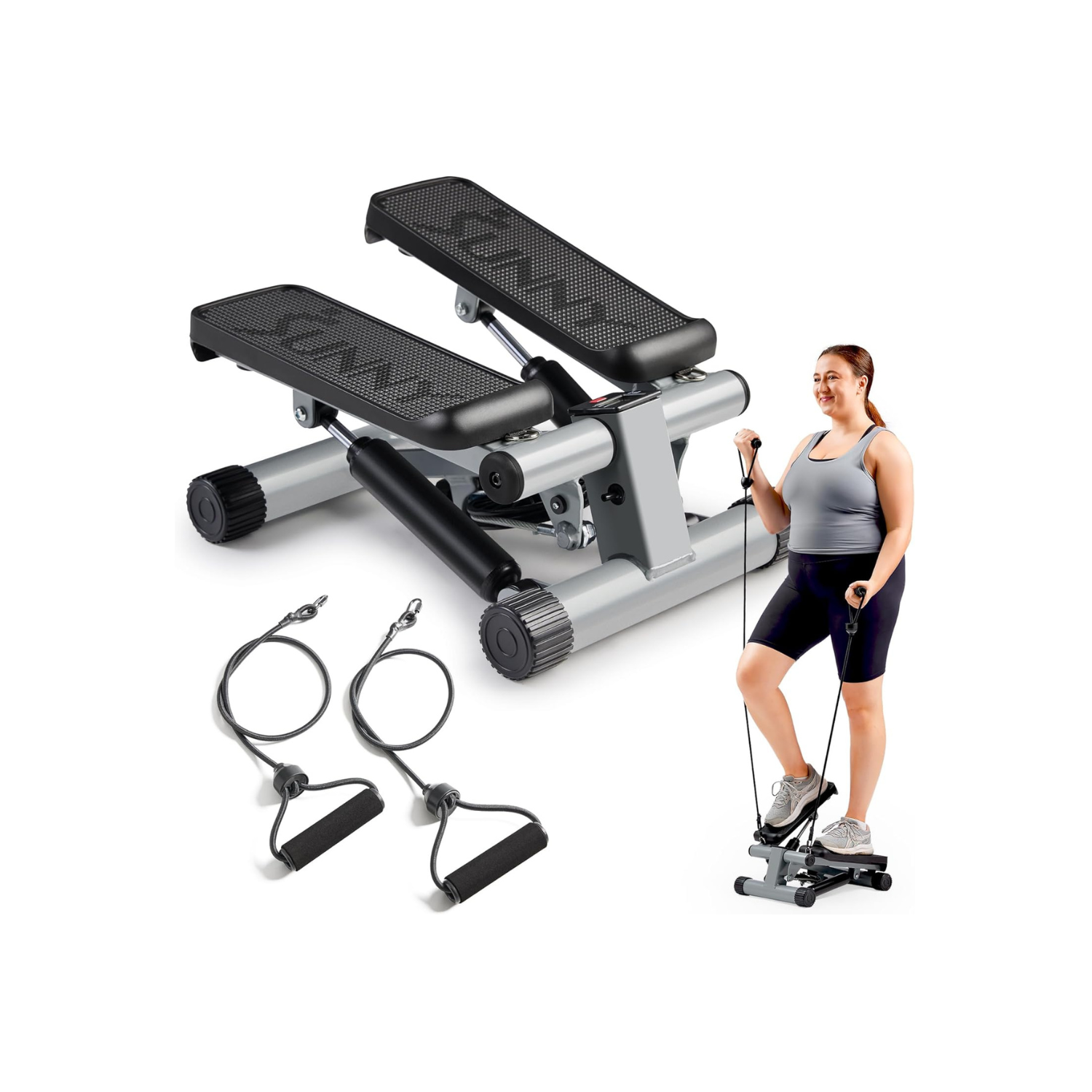 Health & Fitness Mini Stepper for Exercise at Home, Stair Stepper Workout Machine with Resistance Bands, Full Body Cardio Equipment, Optional Smart