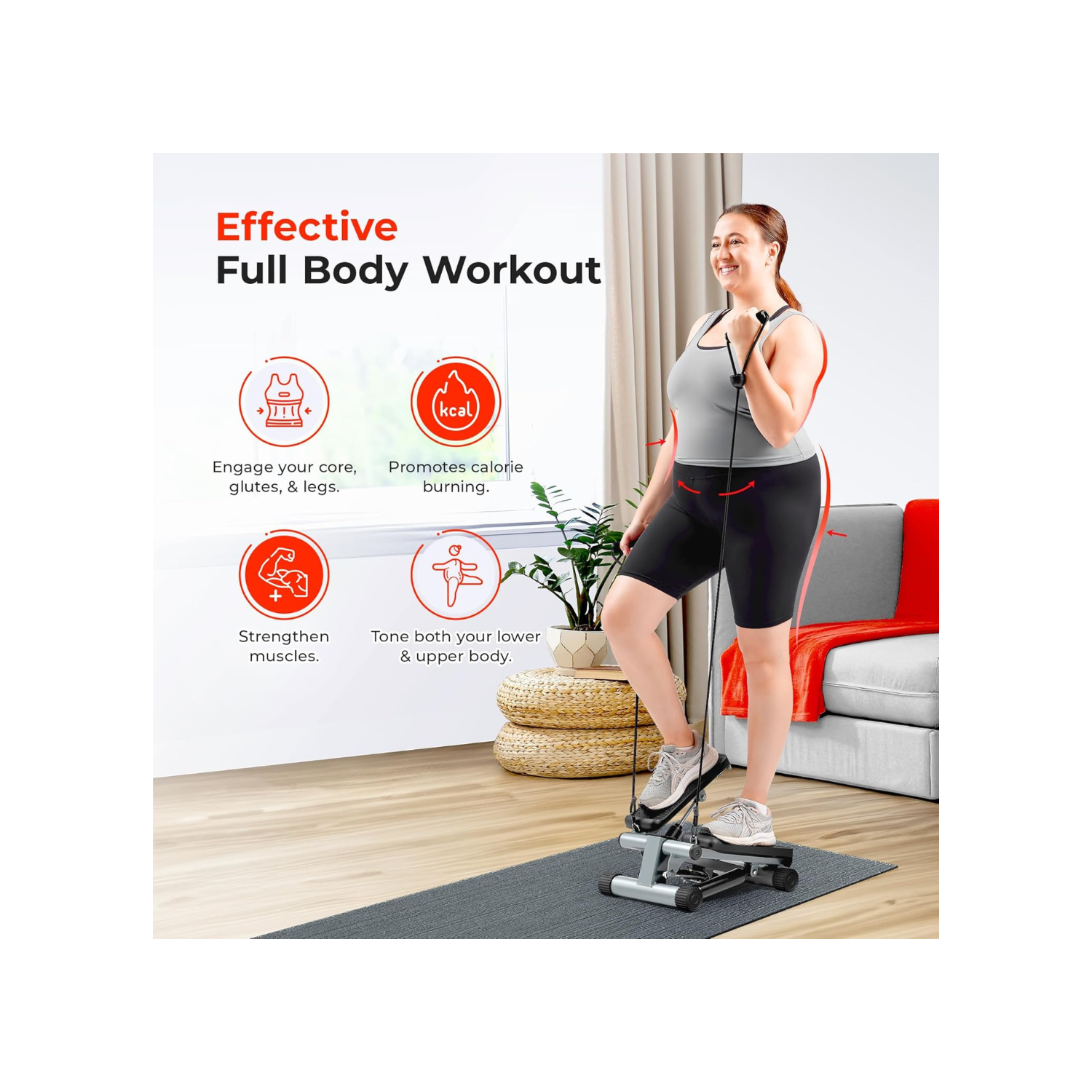 Health & Fitness Mini Stepper for Exercise at Home, Stair Stepper Workout Machine with Resistance Bands, Full Body Cardio Equipment, Optional Smart