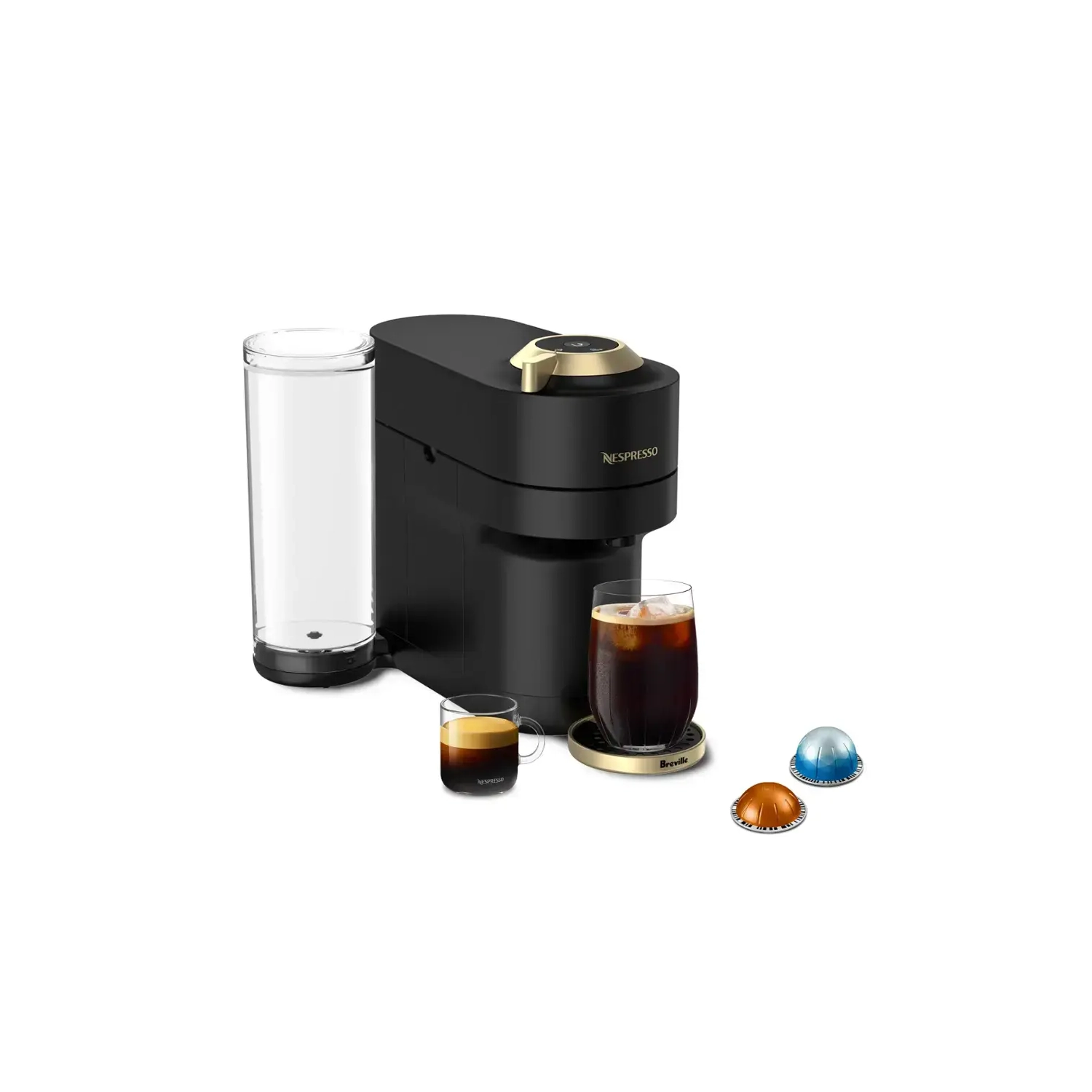 Nespresso Vertuo Pop+ Deluxe Coffee and Espresso Machine by Breville, Matte Black and Gold
