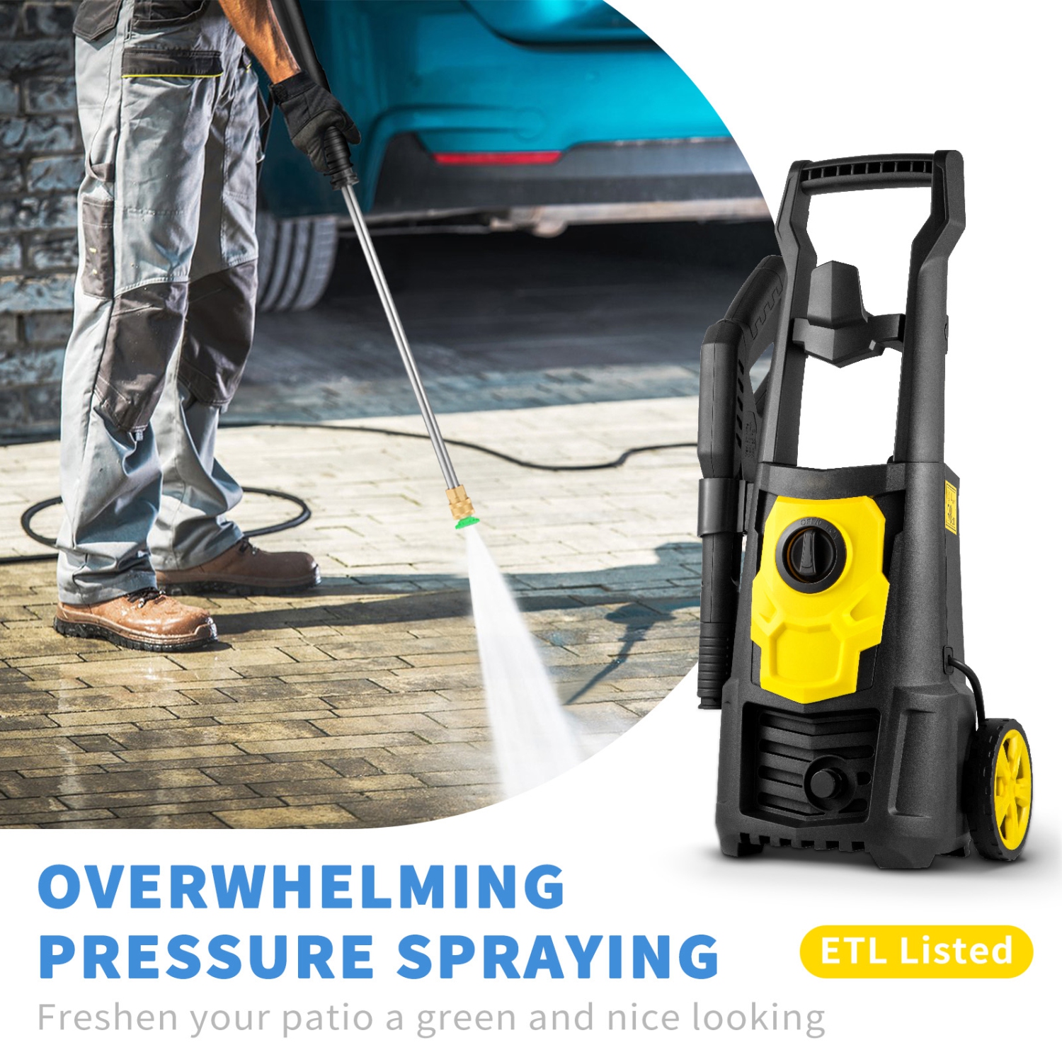 VEVOR Electric Pressure Washer, 2000 psi, Max. 1.76 gpm Power Washer w/ 30 ft Hose, 5 Quick Connect Nozzles, Foam Cannon, Portable to Clean Patios,