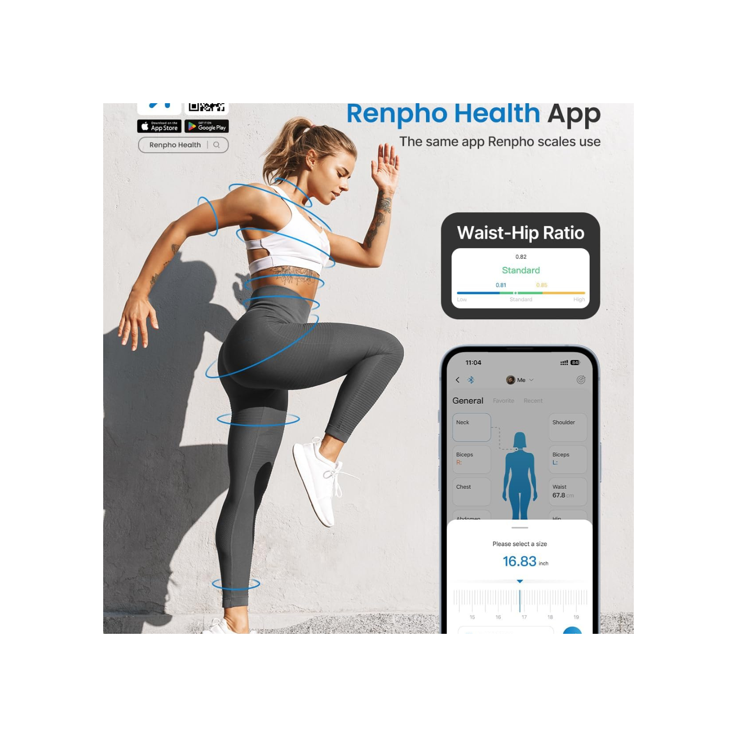 Smart Tape Measure RENPHO Bluetooth Measuring Tapes for Body Measurement Muscle Gain Fitness Bodybuilding Retractable Circumferences Inches & cm