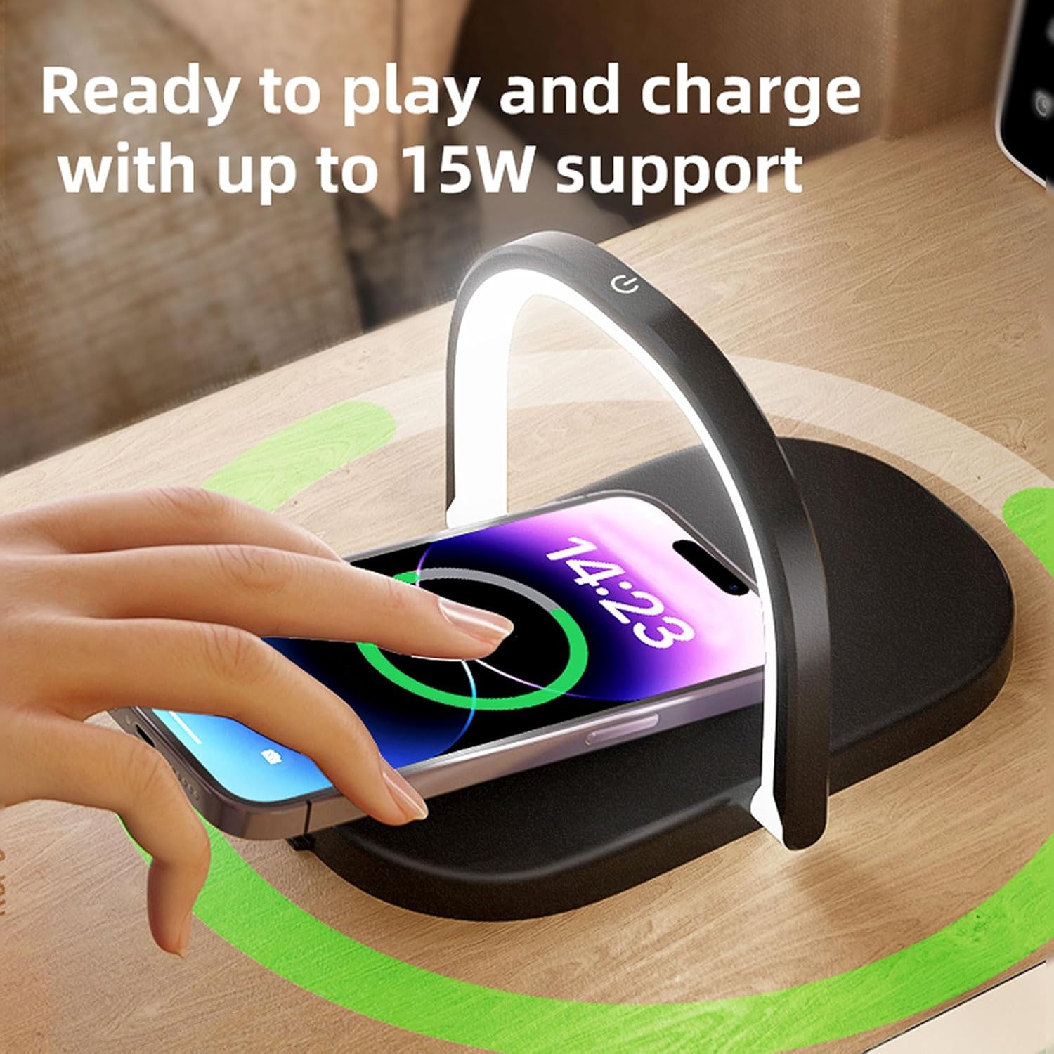 Lampe de chevet avec chargeur sans fil, lampe tactile 3 en 1, support de téléphone, lampe de chargement sans fil à intensité réglable, 3 modes de