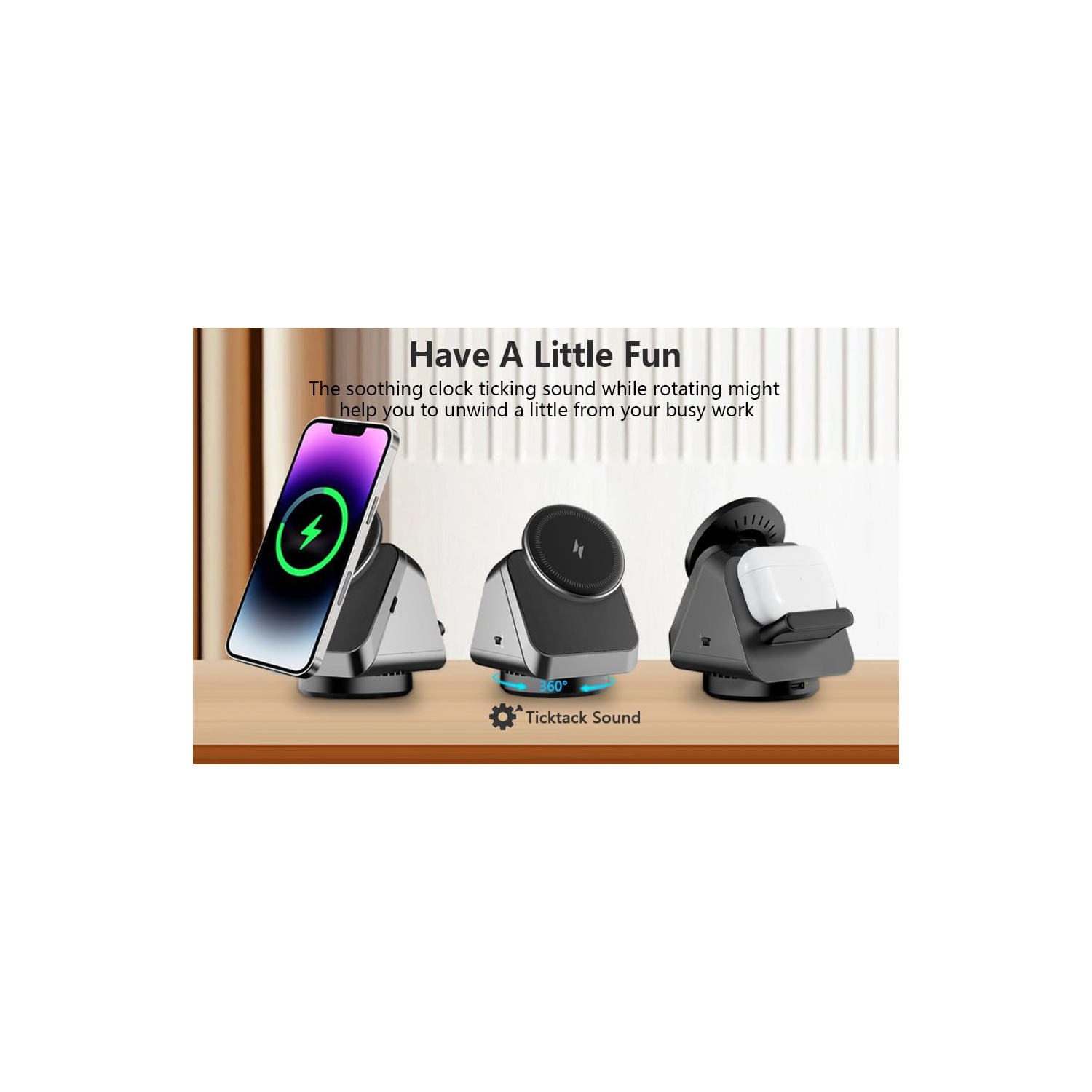 Wireless 3 in 1 Charging Station for Multiple Devices, Magnetic Rotatable Charger Stand Availabl