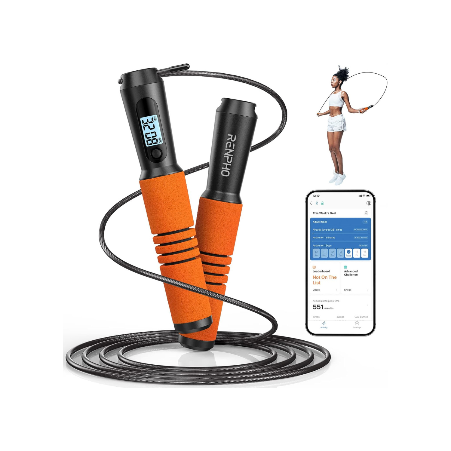 RENPHO Smart Jump Rope, Cordless Jump Rope, High-Speed Jump Rope with Counter, Fitness Skipping Rope with APP Data Analysis, Workout Jump Ropes for